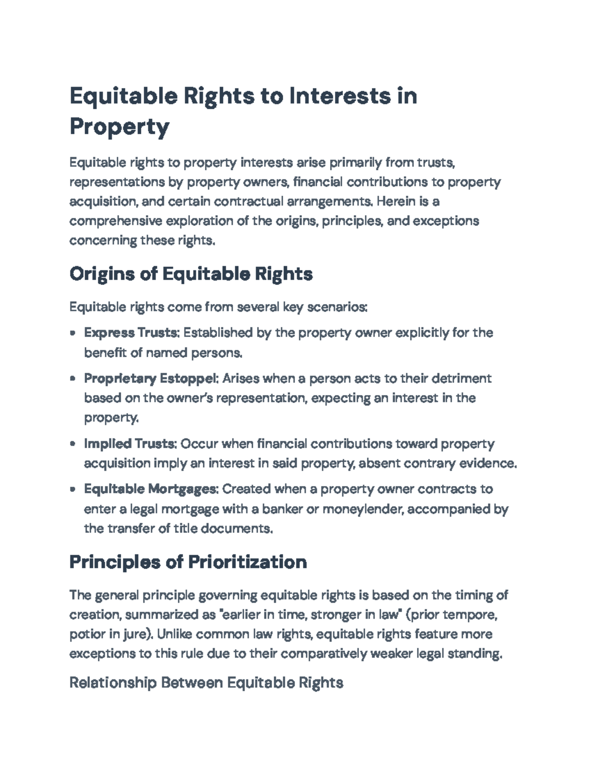 Equitable Rights to Interests in Property: Principles and Exceptions ...