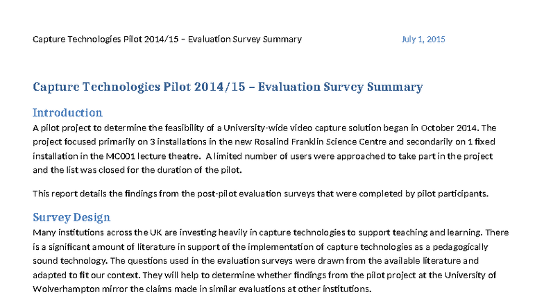 Capture Technologies Pilot Evaluation Survey Summary (July 2015) - Studocu