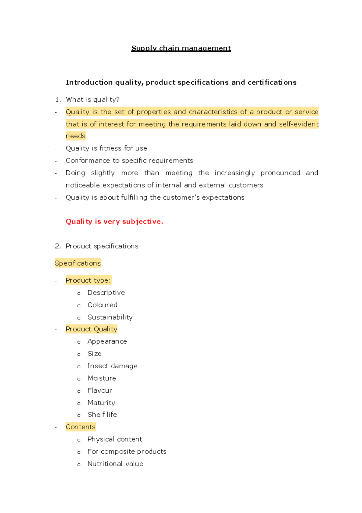 Supply Chain Management (SCM) Notes: Quality, Specifications ...