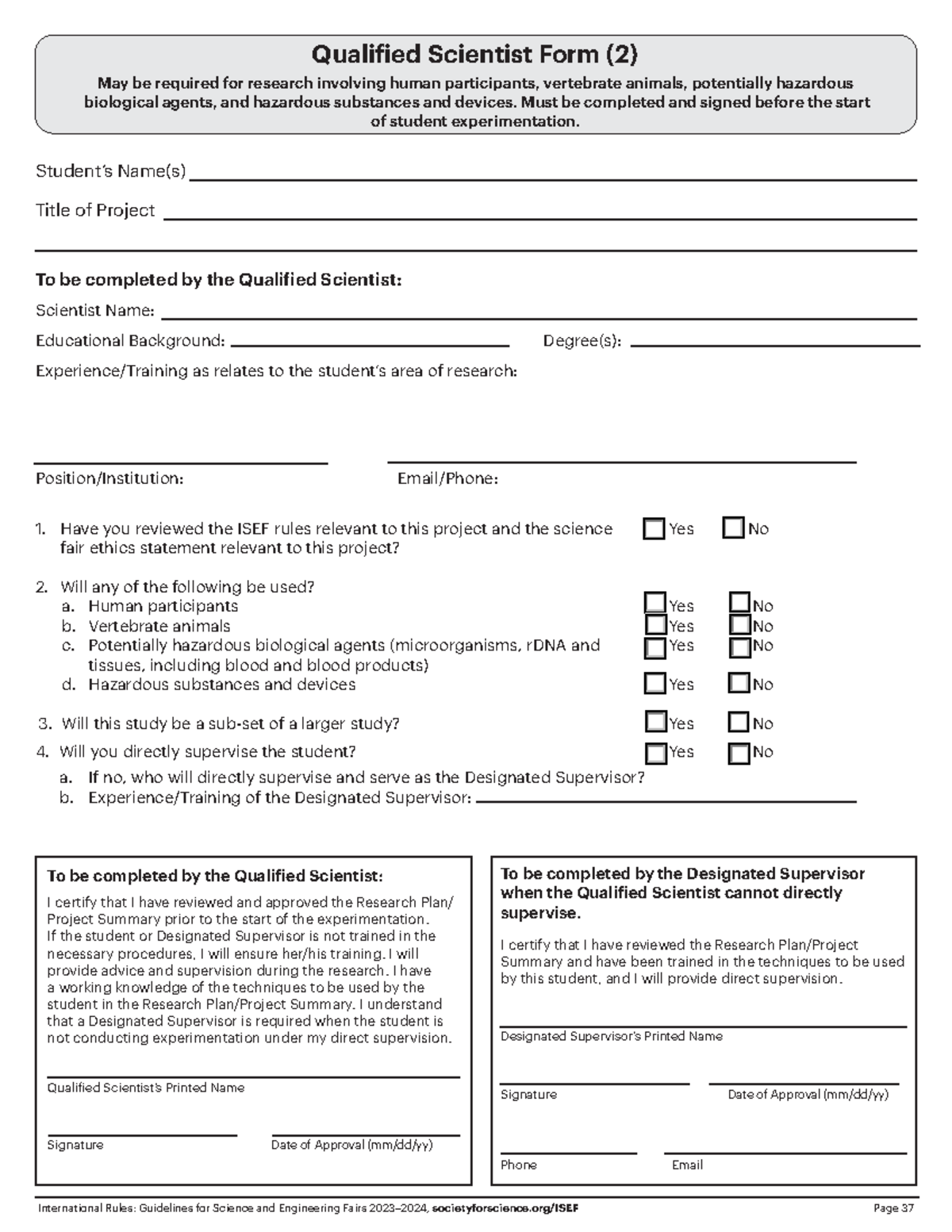 ISEF 2023-2024 Qualified Scientist Form Guidelines for Research ...