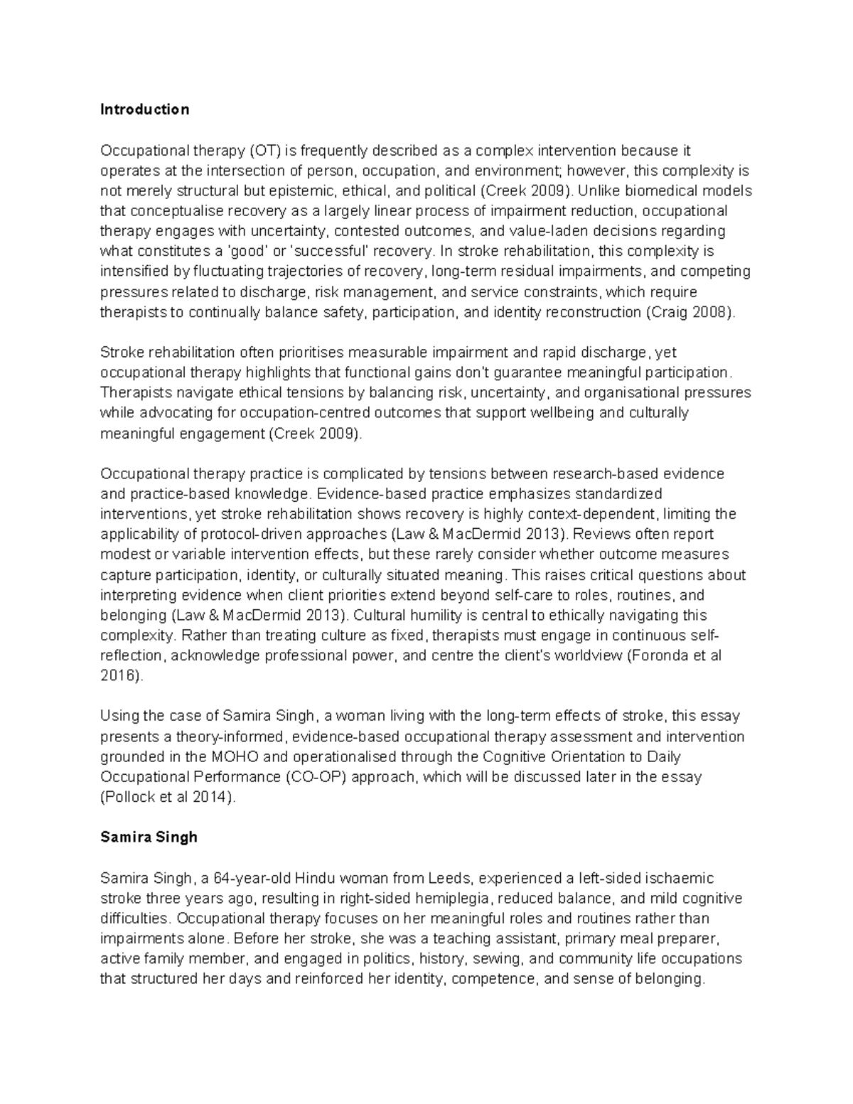 OTCI Assignment: Culturally Humble Occupational Therapy for Stroke ...