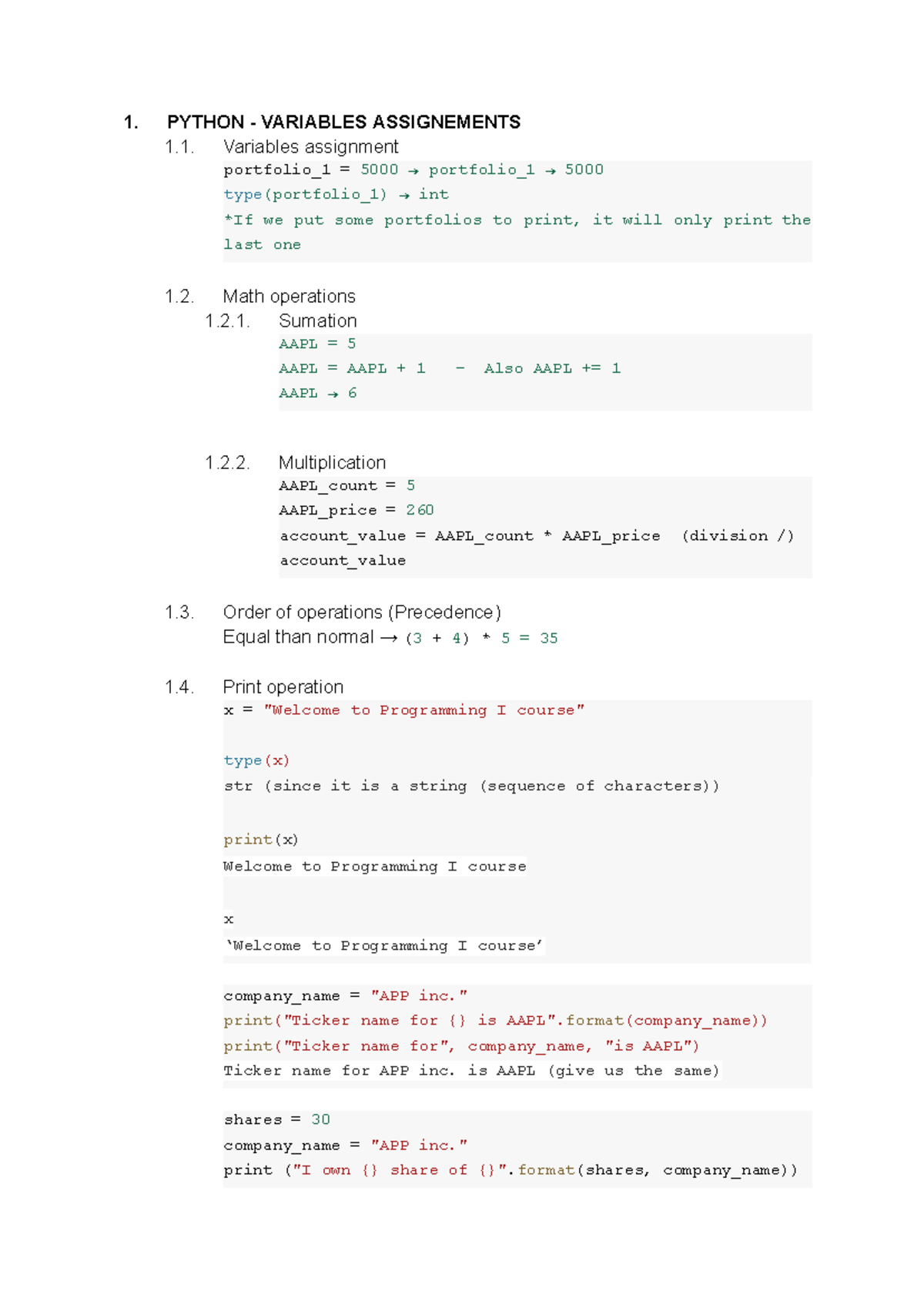 PYTHON I: VARIABLES ASSIGNMENTS & DATA TYPES OVERVIEW - Studocu