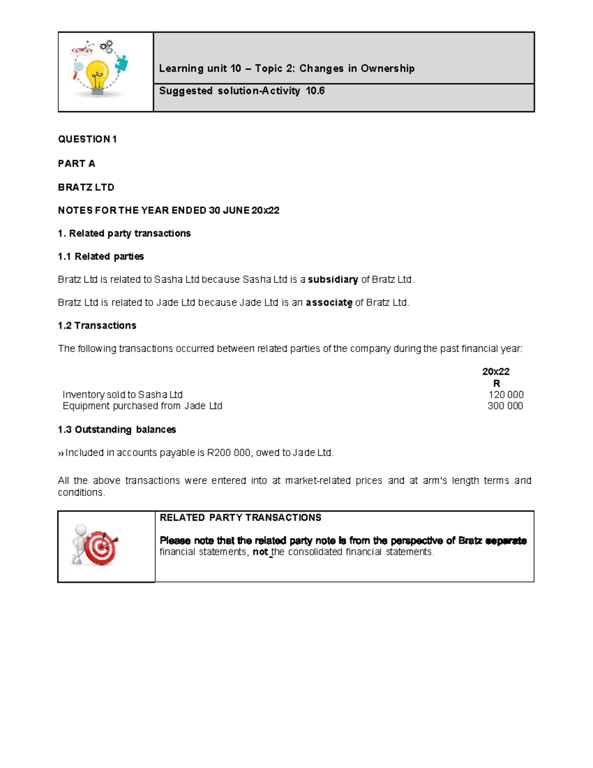 Self-Assessment Activity 10.6: Changes in Ownership - Suggested ...