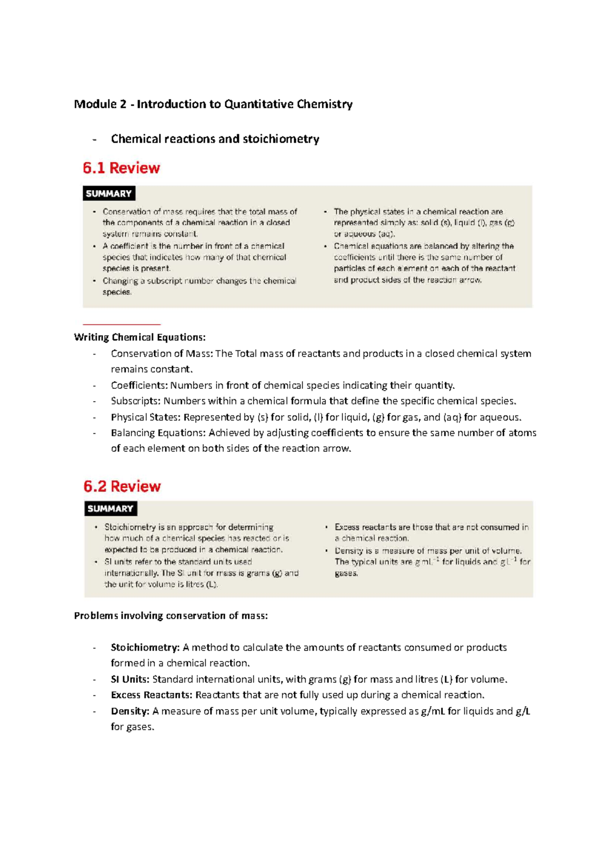 Module 2: Introduction to Quantitative Reactions and Chemical Mass ...