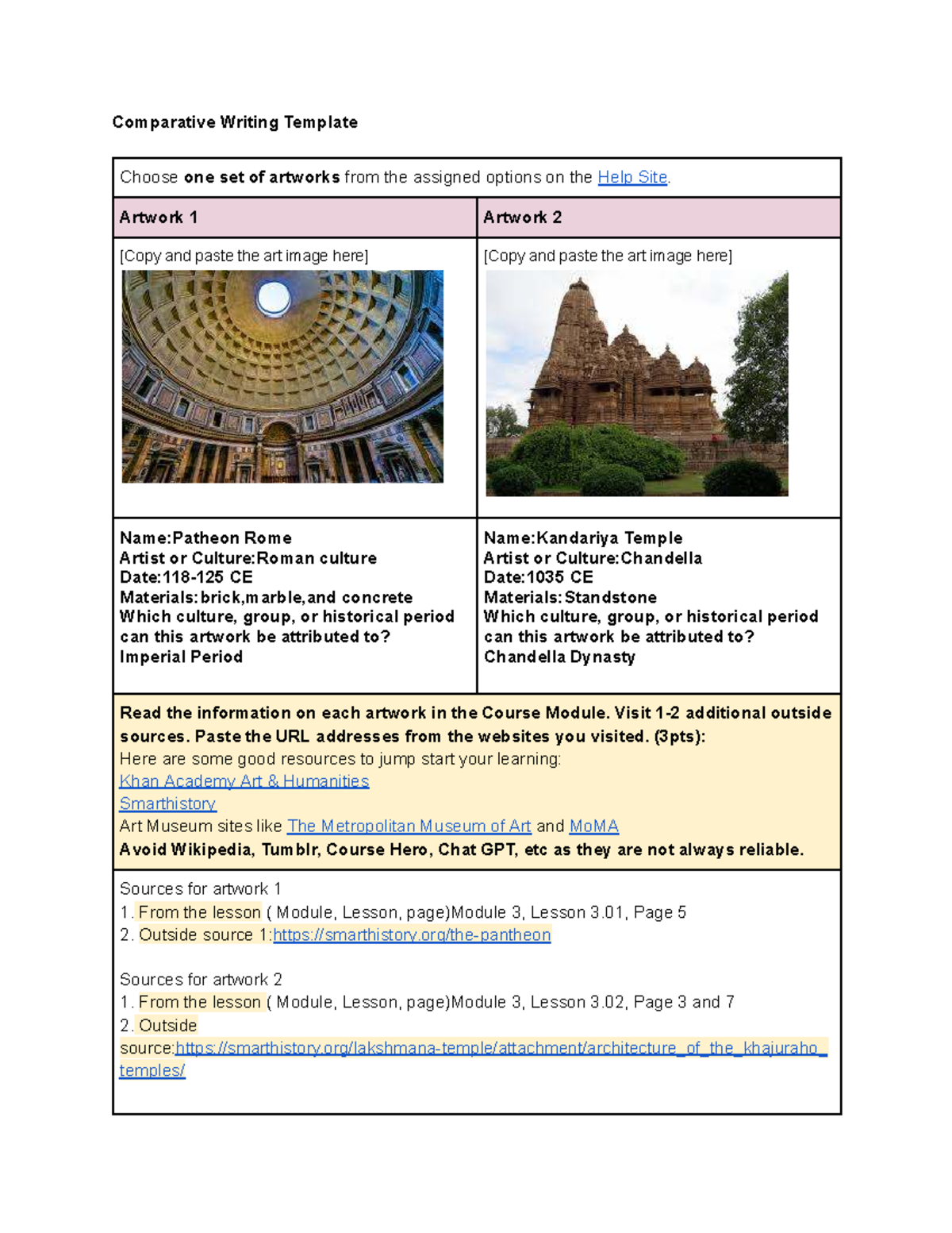 Comparative Writing Template: Artworks Analysis (Course Module 3) - Studocu