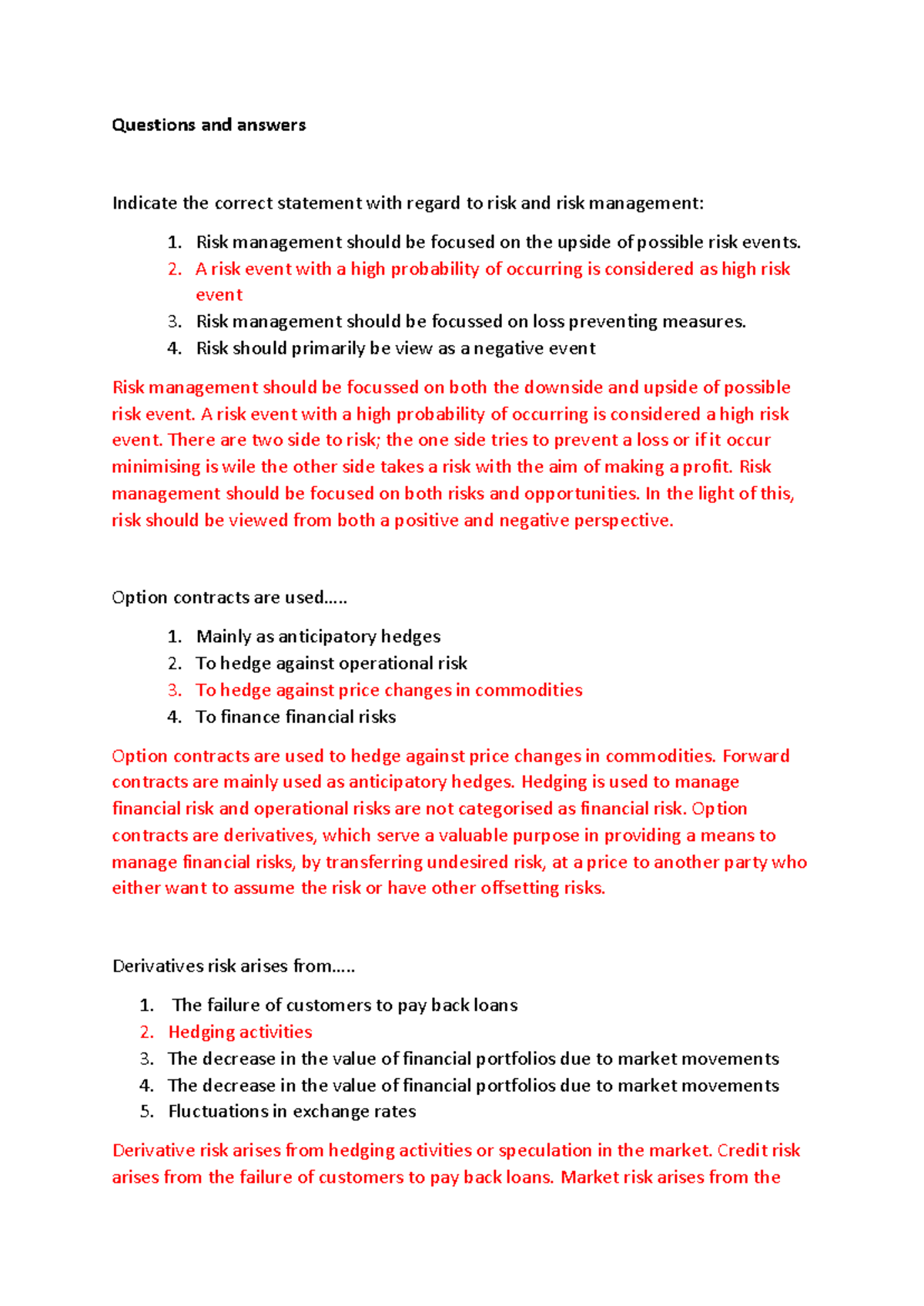 RSK2602 - Comprehensive Q&A Guide on Risk Management Principles - Studocu