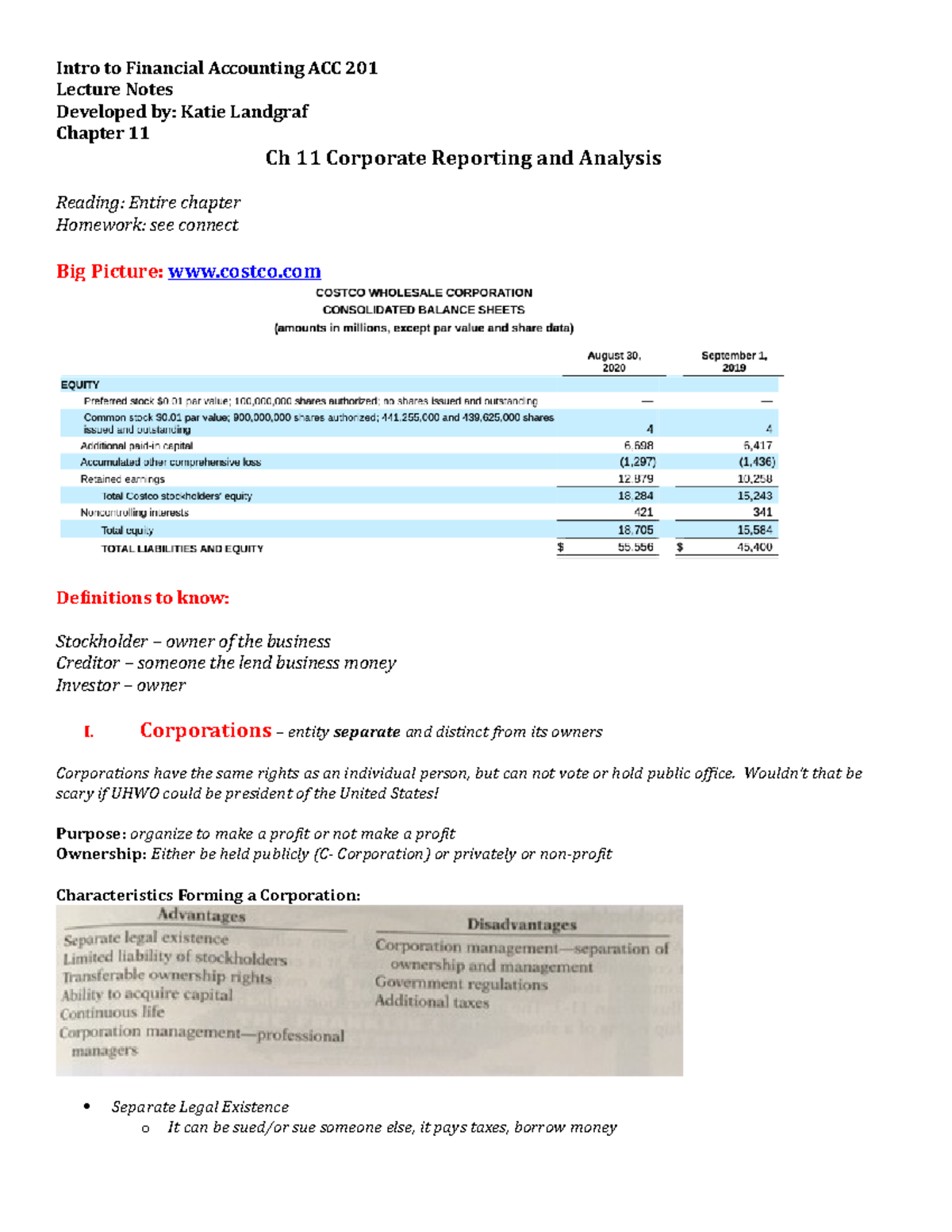 Ch 11 Lecture Notes: Corporate Reporting & Analysis - ACC 201 - Studocu