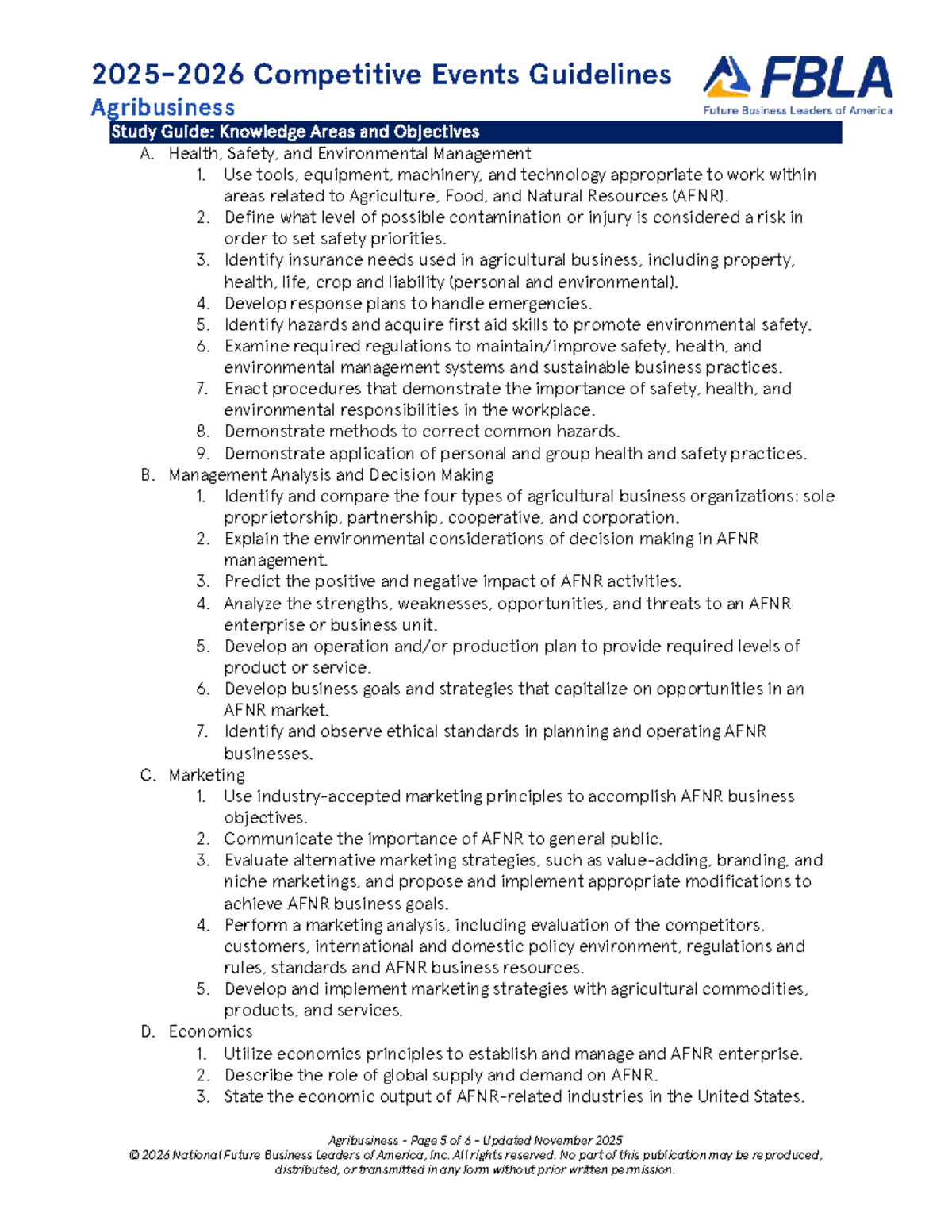 Agribusiness FBLA Competitive Events Study Guide: Key Areas & Goals ...