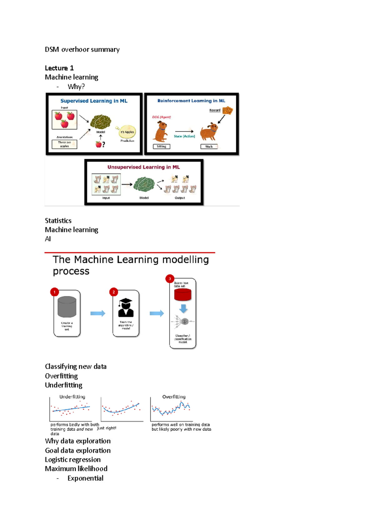 DSM Lecture Overview: Key Concepts in Machine Learning - Studeersnel