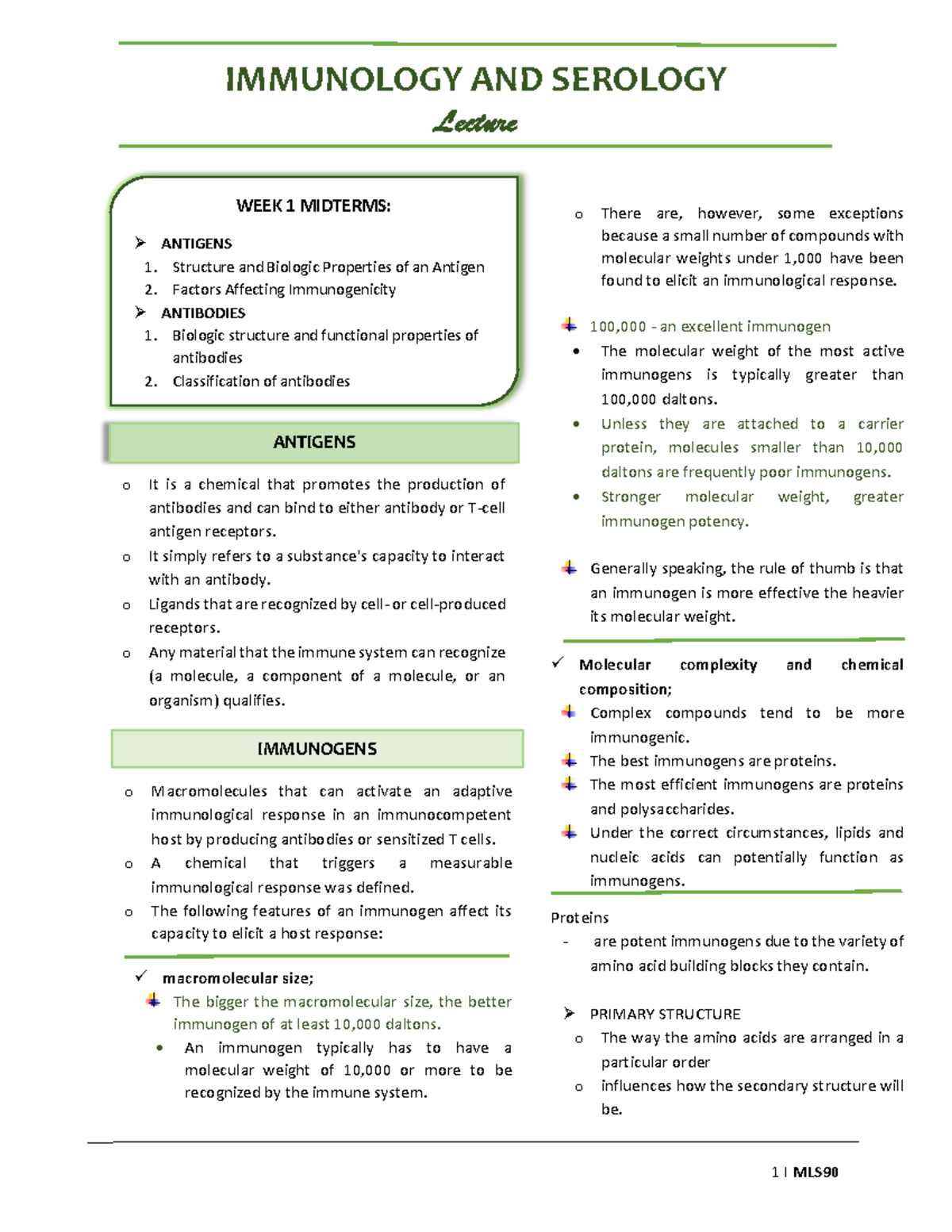 Midterm Lecture Notes - ImmunoSero: Antigens and Antibodies - Studocu