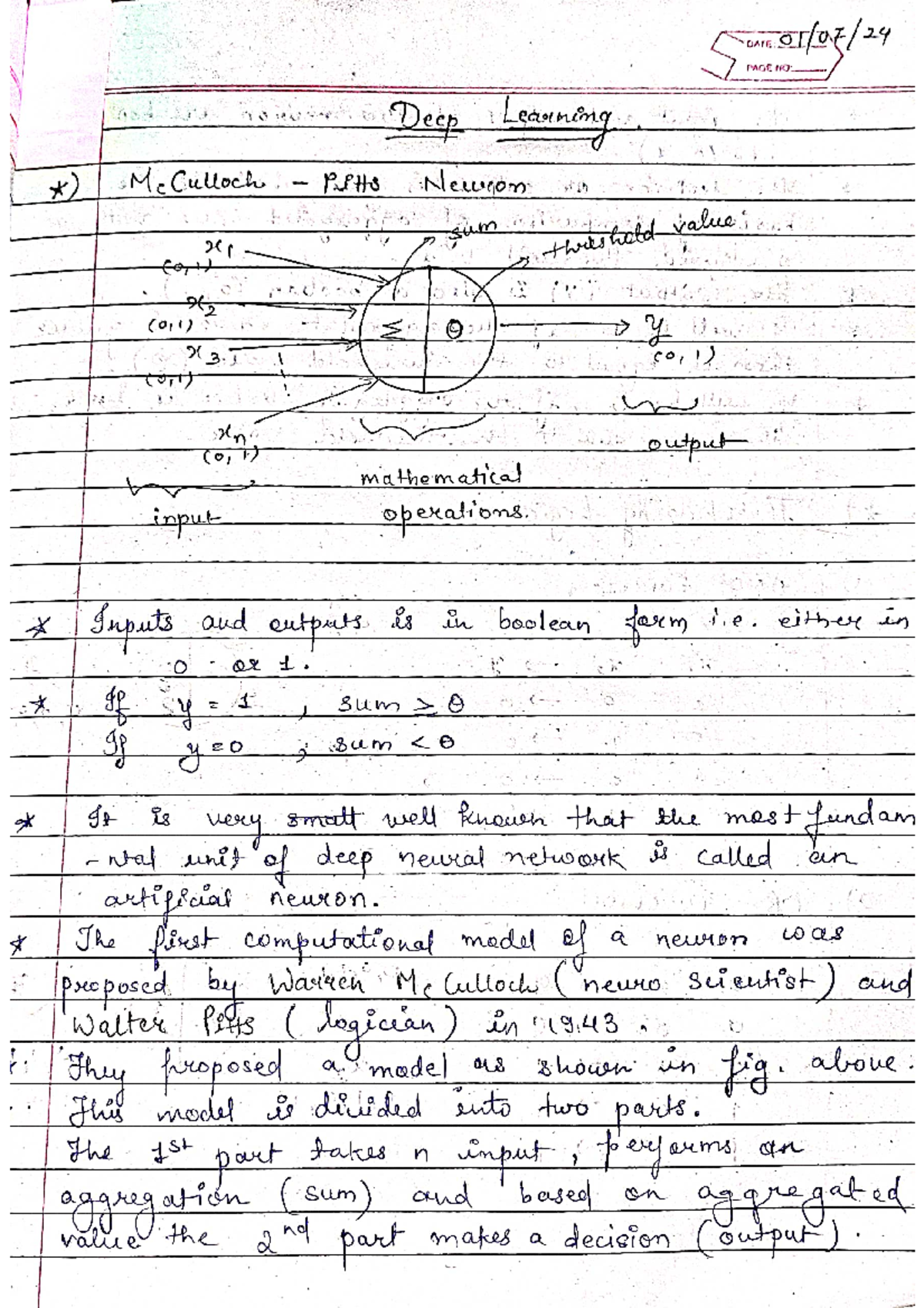 DL unit 1 - deep learning unit 1 notes - DATE PAGE NO Deep Learning ...