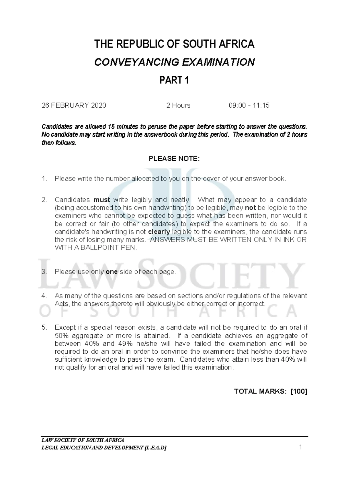 Conveyancing Exam Notes: LAW 101 - Part 1, April 6, 2022 - Studocu