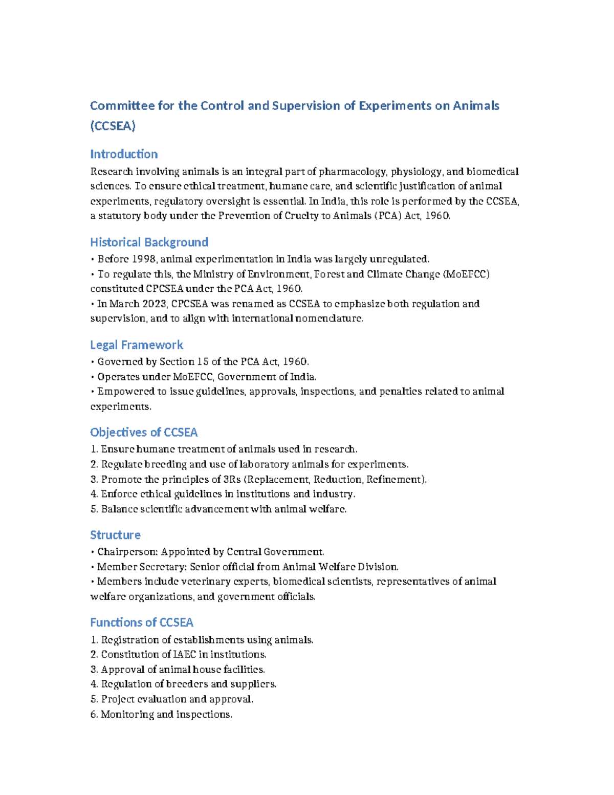 CCSEA Overview: Ethical Animal Research Regulations - CSSEA Exam Notes ...