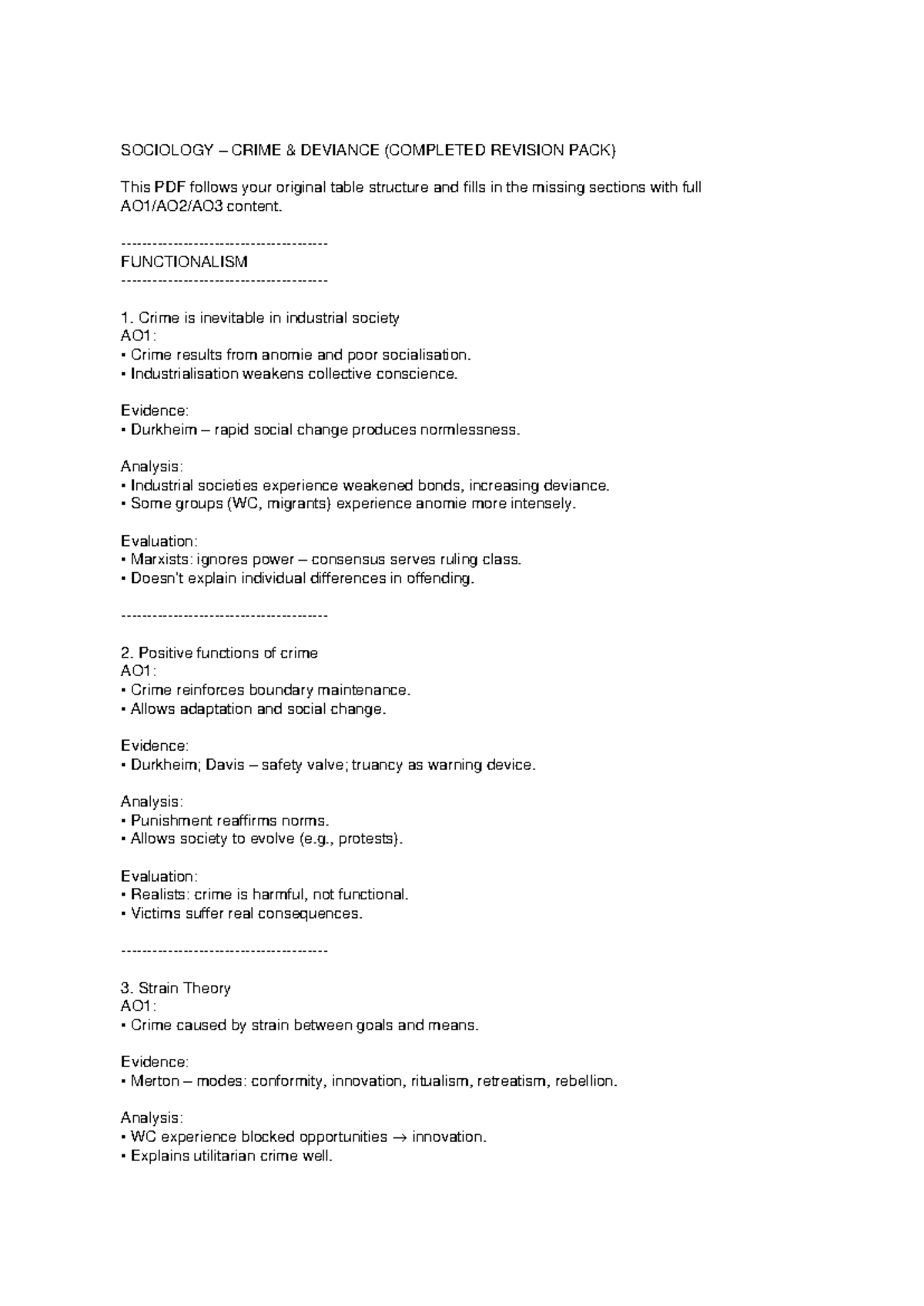SOCIOLOGY 101: Crime and Deviance Revision Notes - Studocu