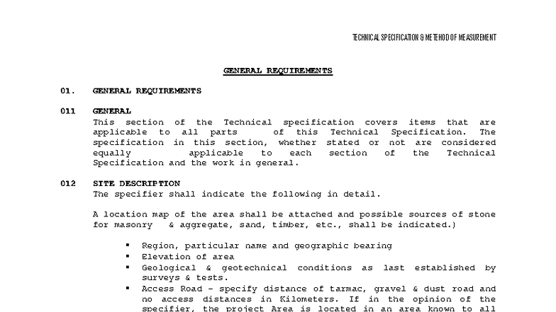 Technical Specification Method of Measurement: General Requirements and ...