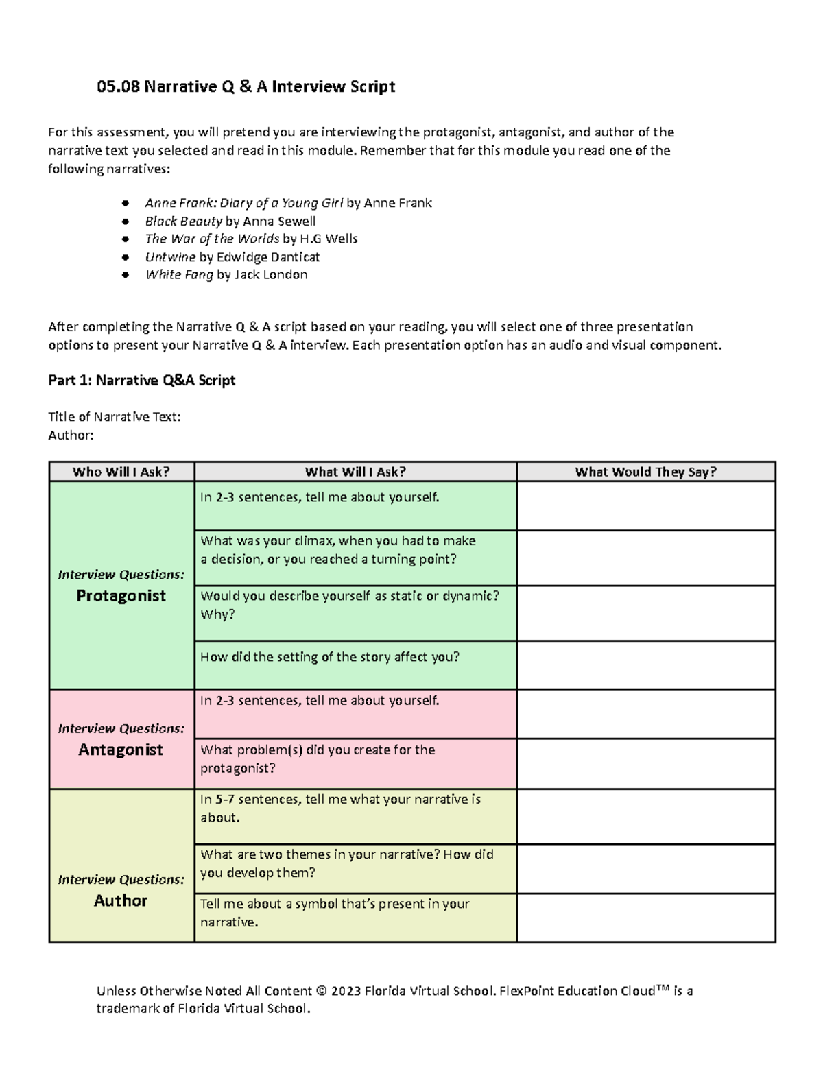 5.08 Narrative Q&A Interview Script: Engaging with Protagonist ...