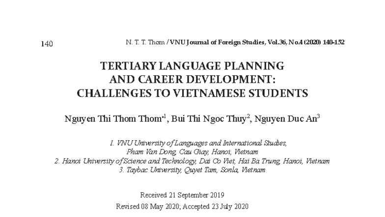 VNU Journal of Foreign Studies: Tertiary Language Planning ...