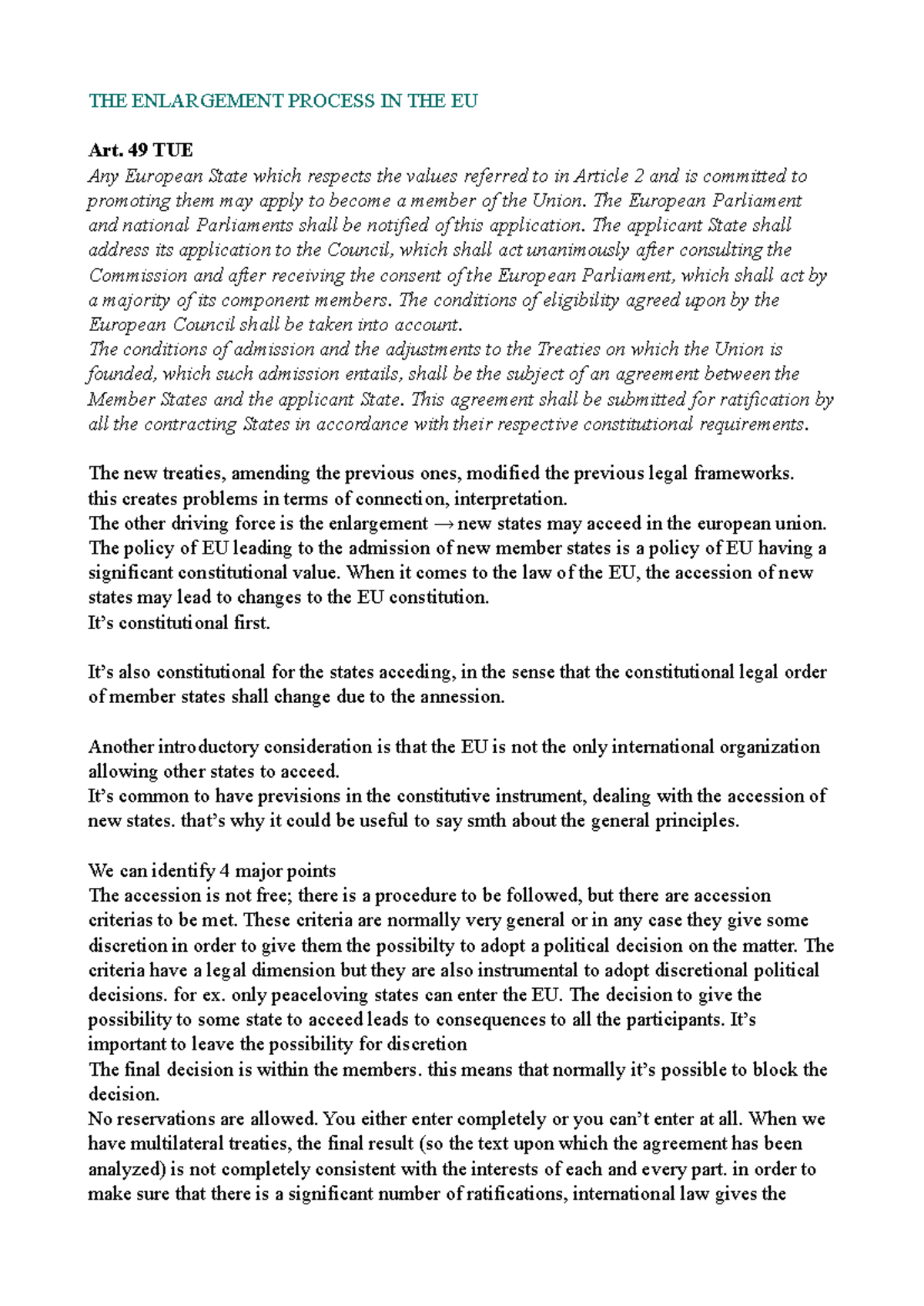 Enlargement Process in the EU: Article 49 TEU Explained - Studocu