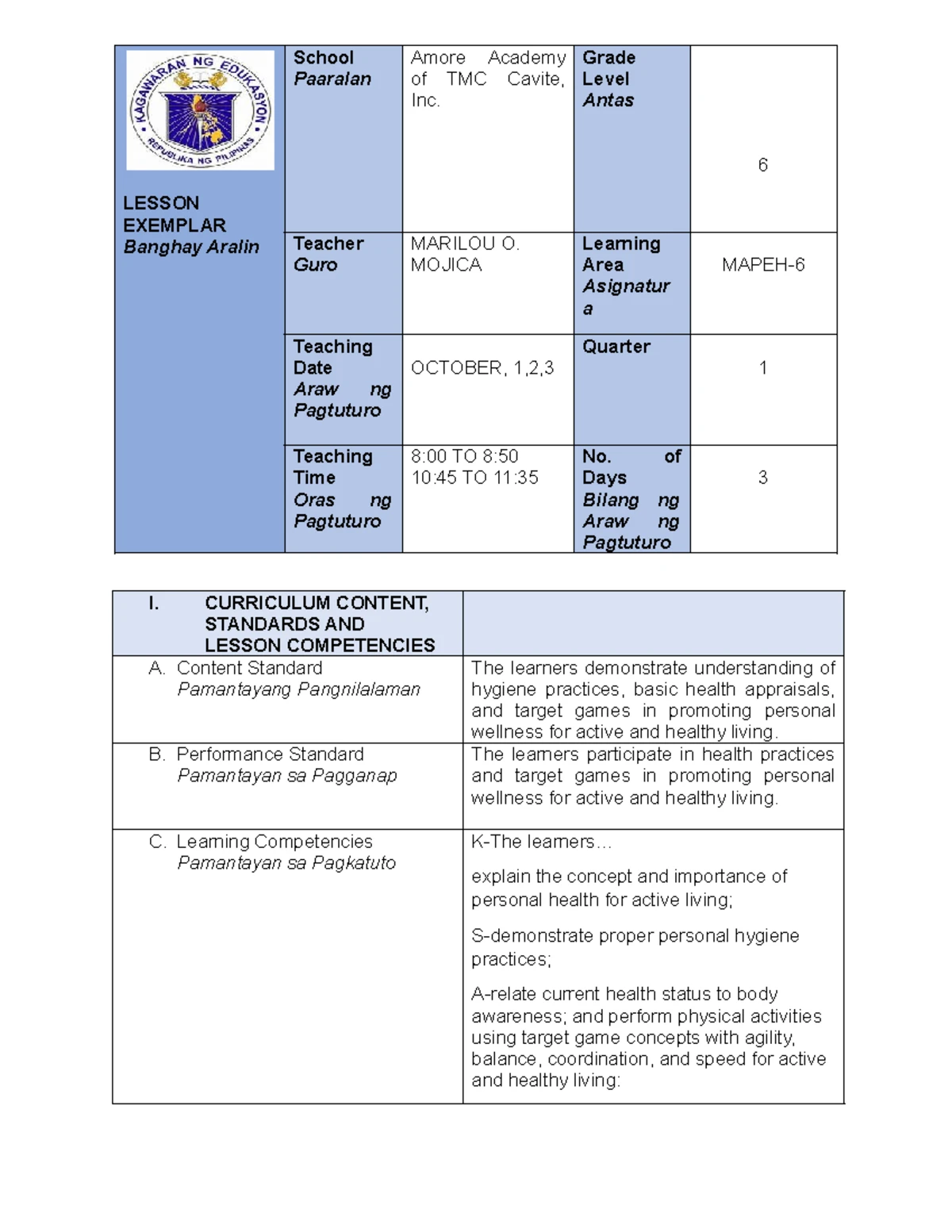 LESSON EXEMPLAR TLE 7: Hospitality and Tourism Fundamentals - Studocu