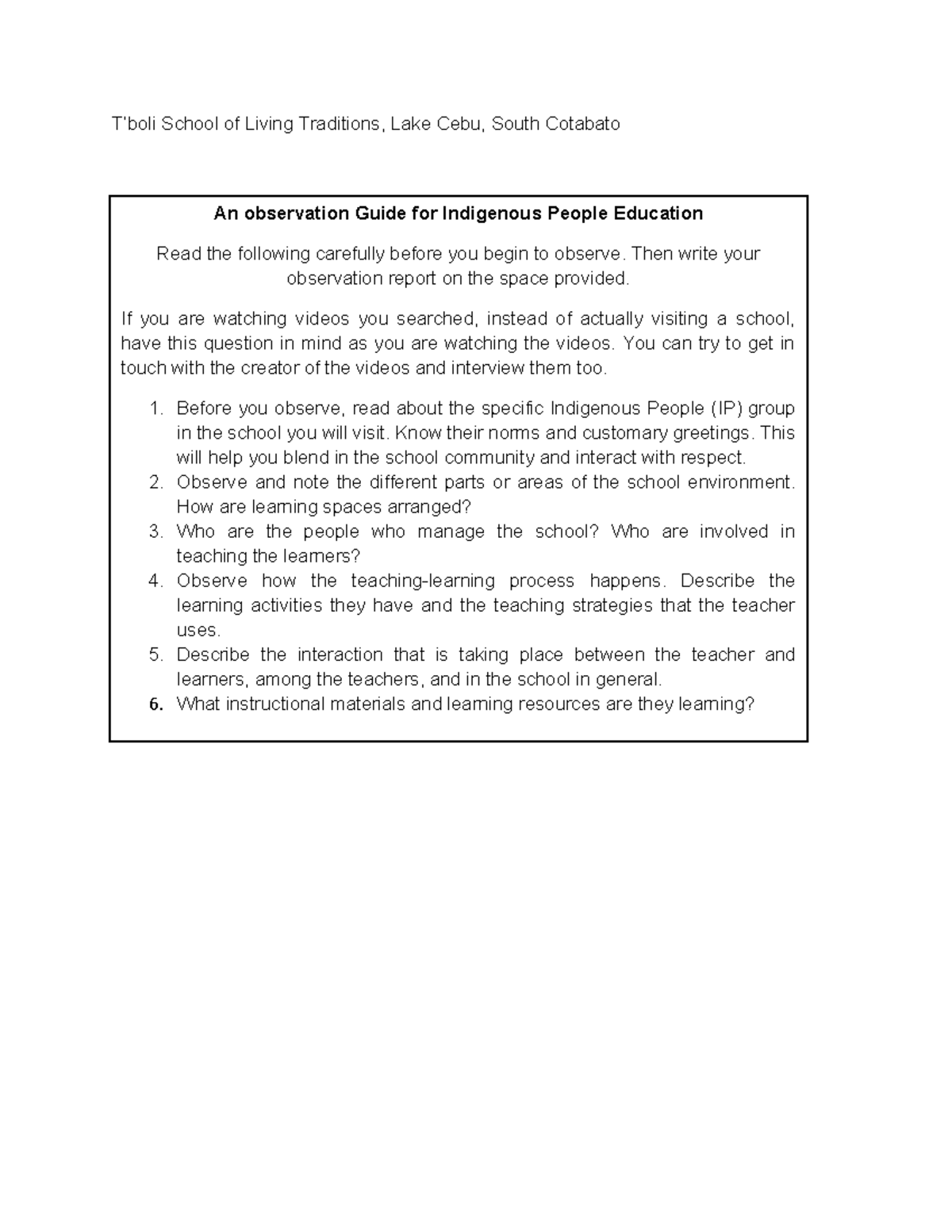 499312825 Observation Report: Education of T’boli & Talaandig Tribes ...
