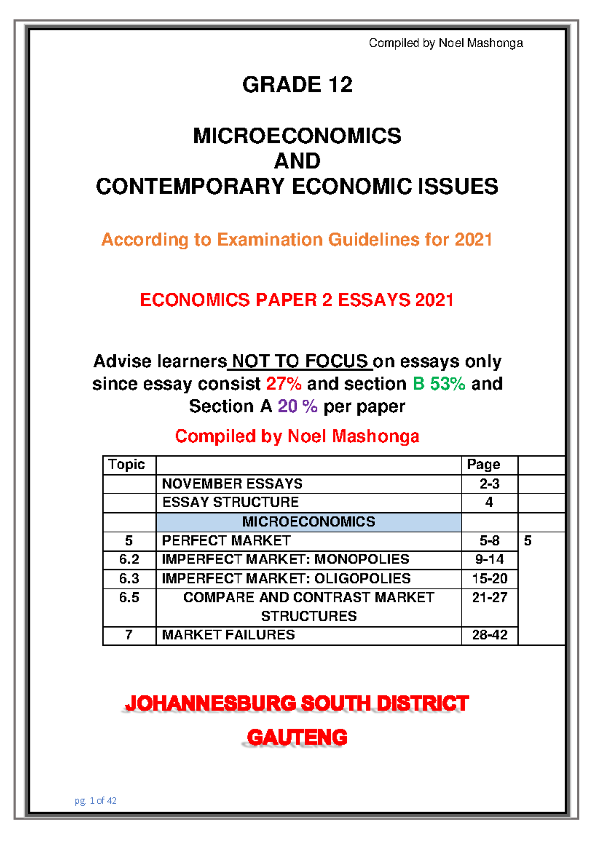 Micro Essays for GRADE 12 Economics Paper 2 (2021) - Exam Prep Notes ...