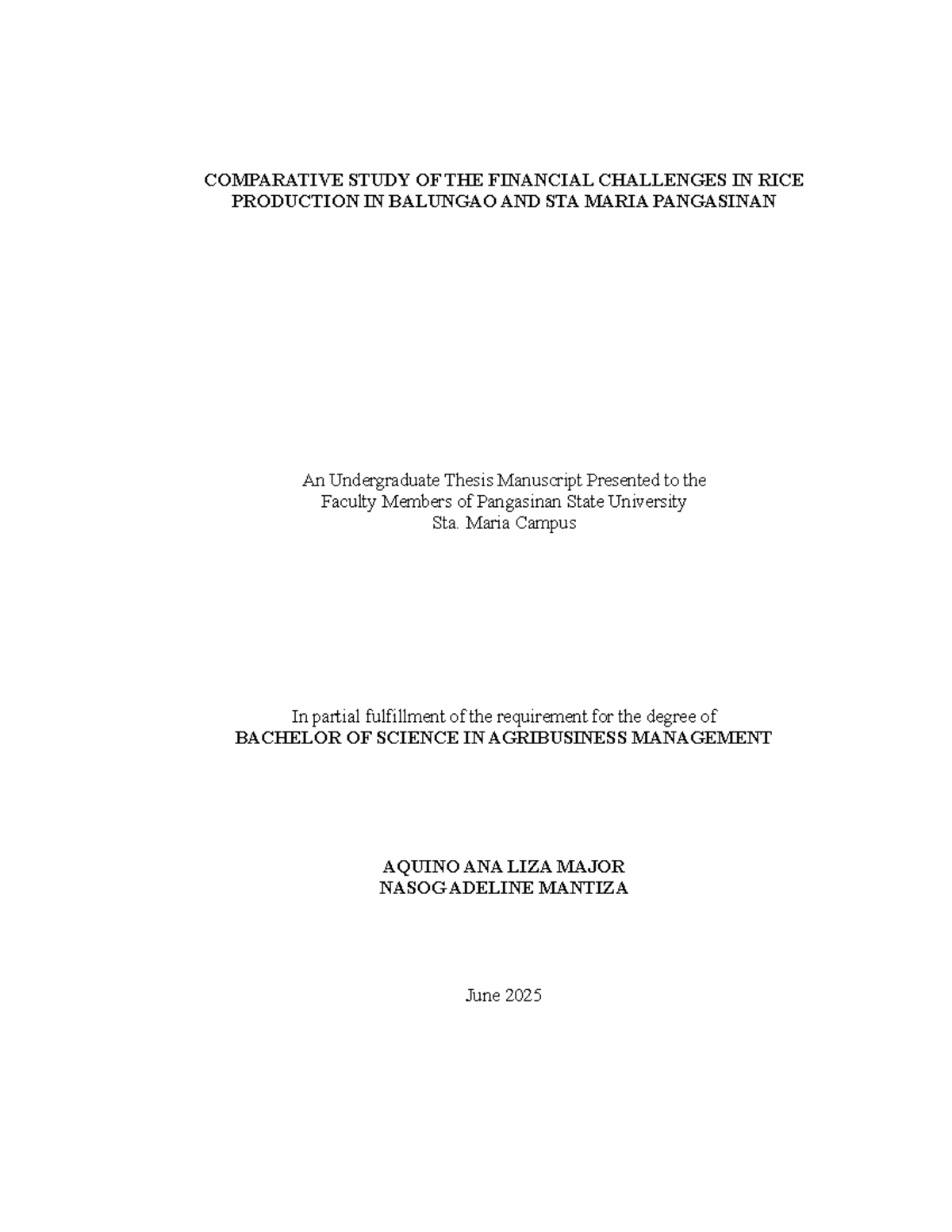Comparative Analysis of Financial Challenges in Rice Production: BS ...