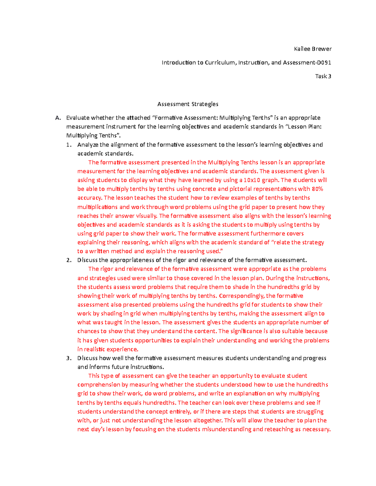 Assessment Strategies for Curriculum D - Task 3 Analysis - Studocu