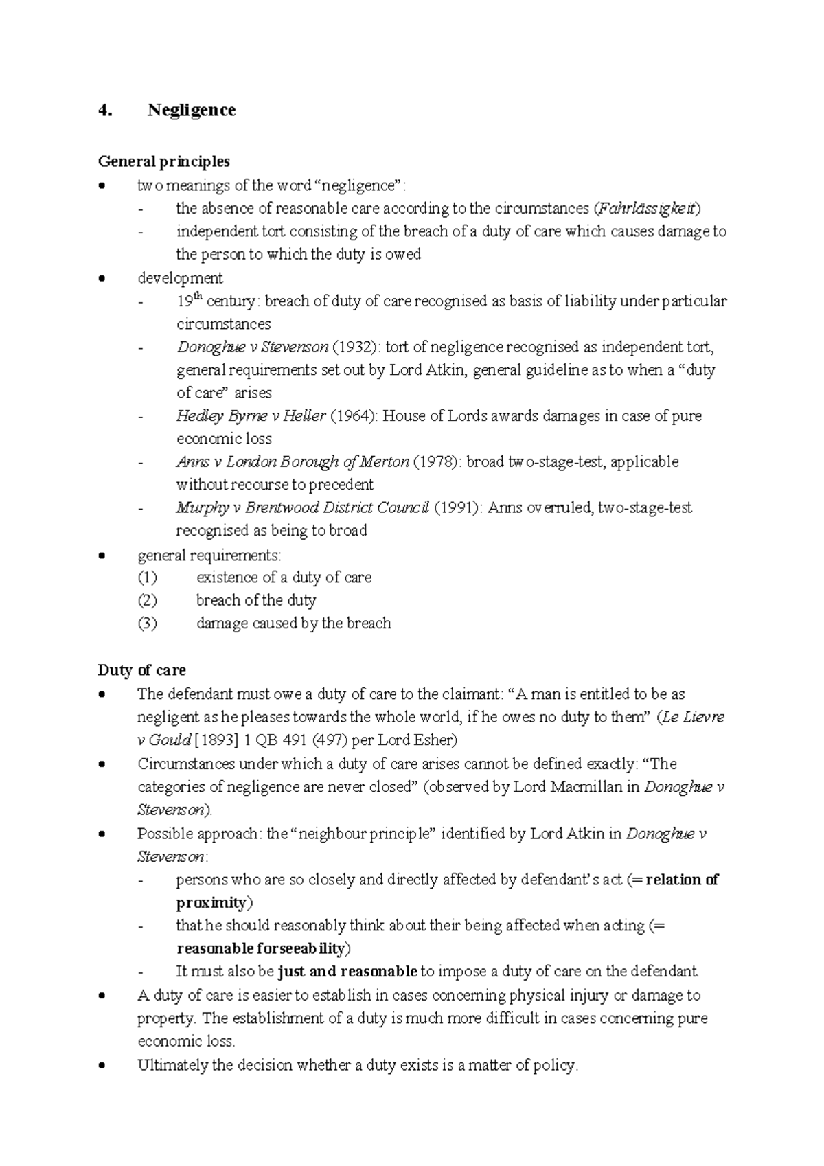 Negligence Summary: Key Principles and Case Studies (Law 101) - Studocu
