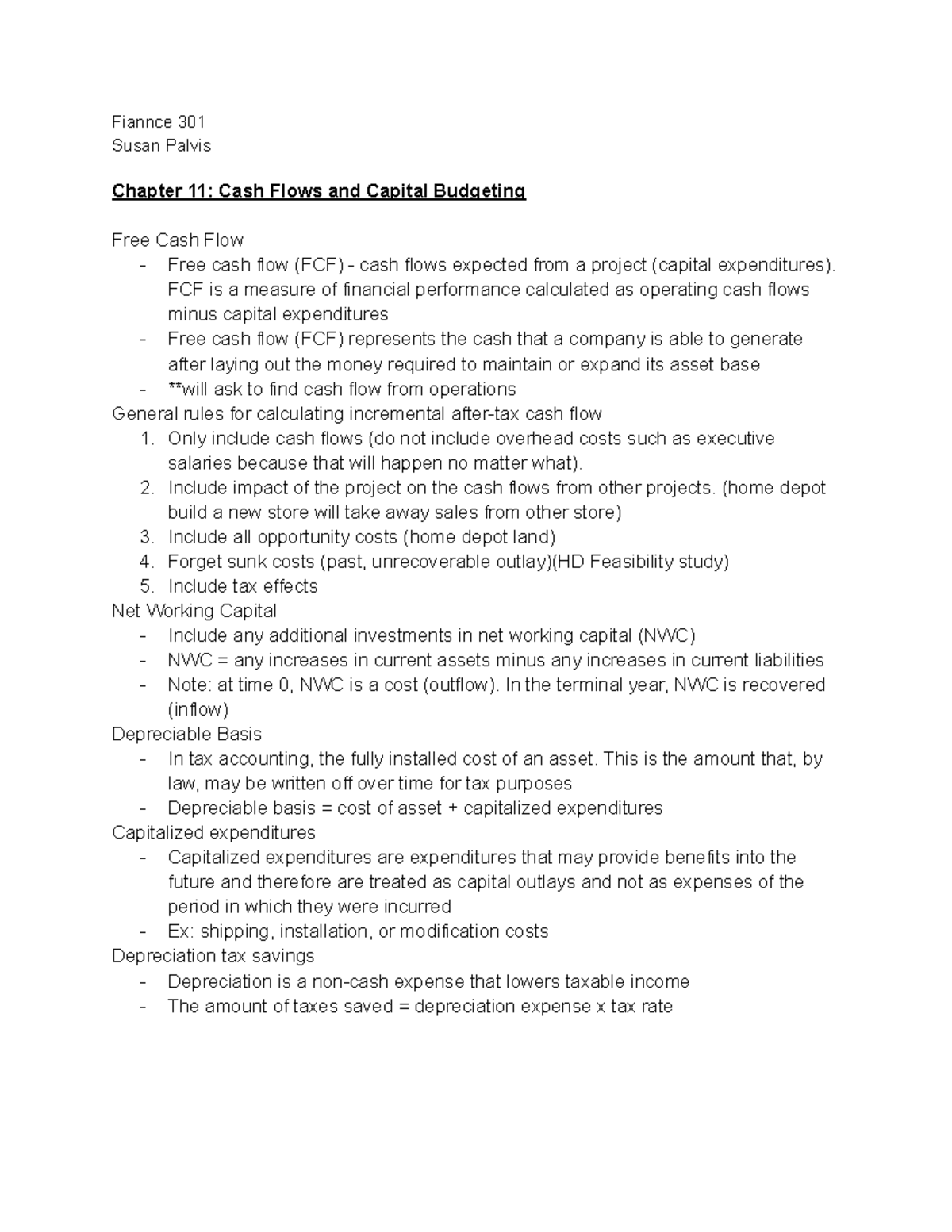 Finance 301 Chapter 11: Cash Flows and Capital Budgeting Notes - Studocu