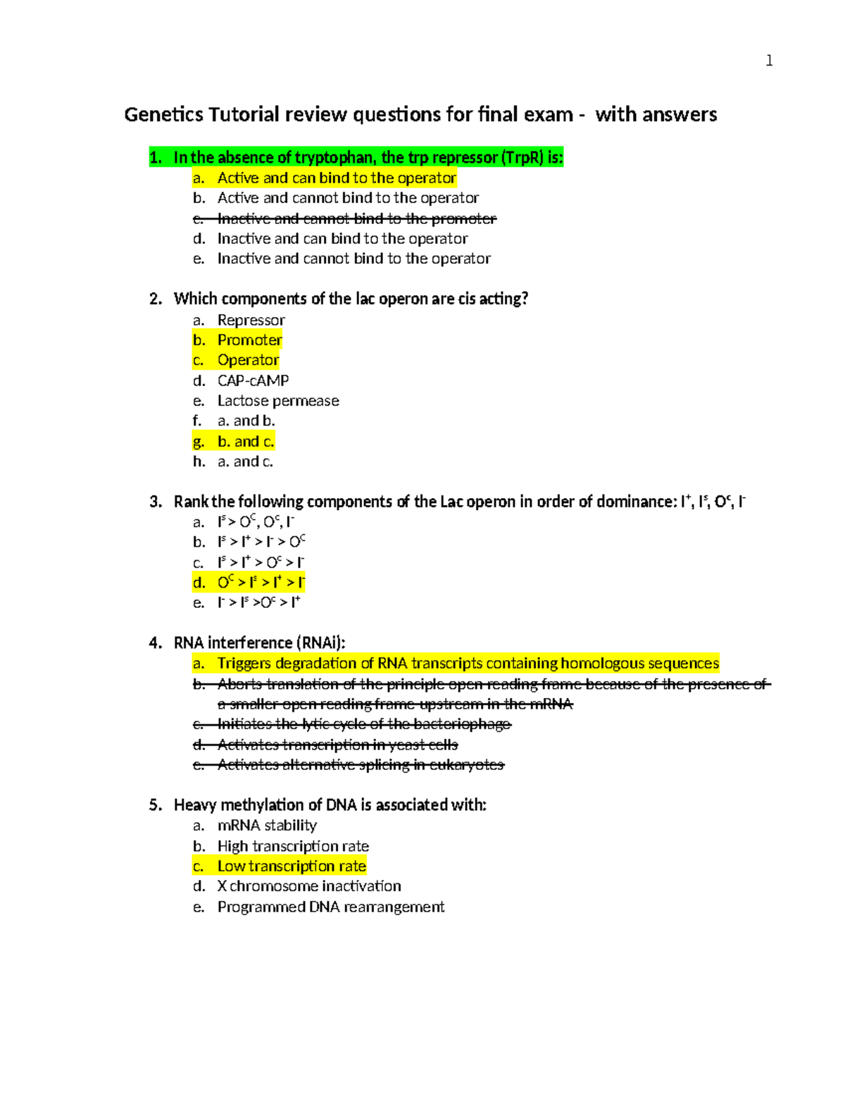 Genetics 101: Final Exam Review Questions and Answers - Studocu