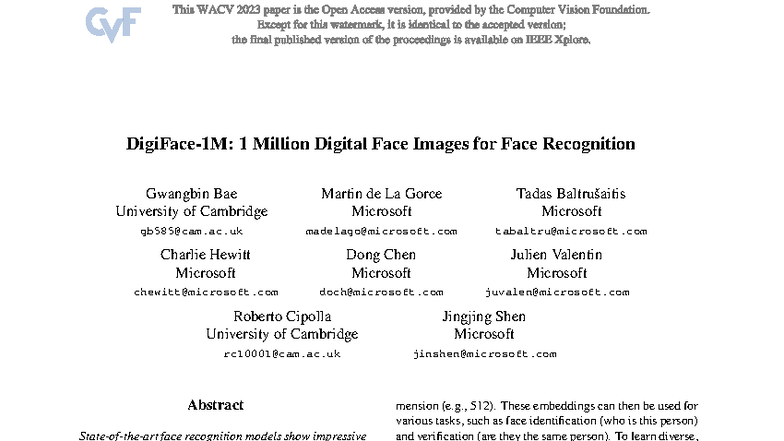 Bae Digi Face-1M: Synthetic Dataset for Face Recognition WACV 2023 ...