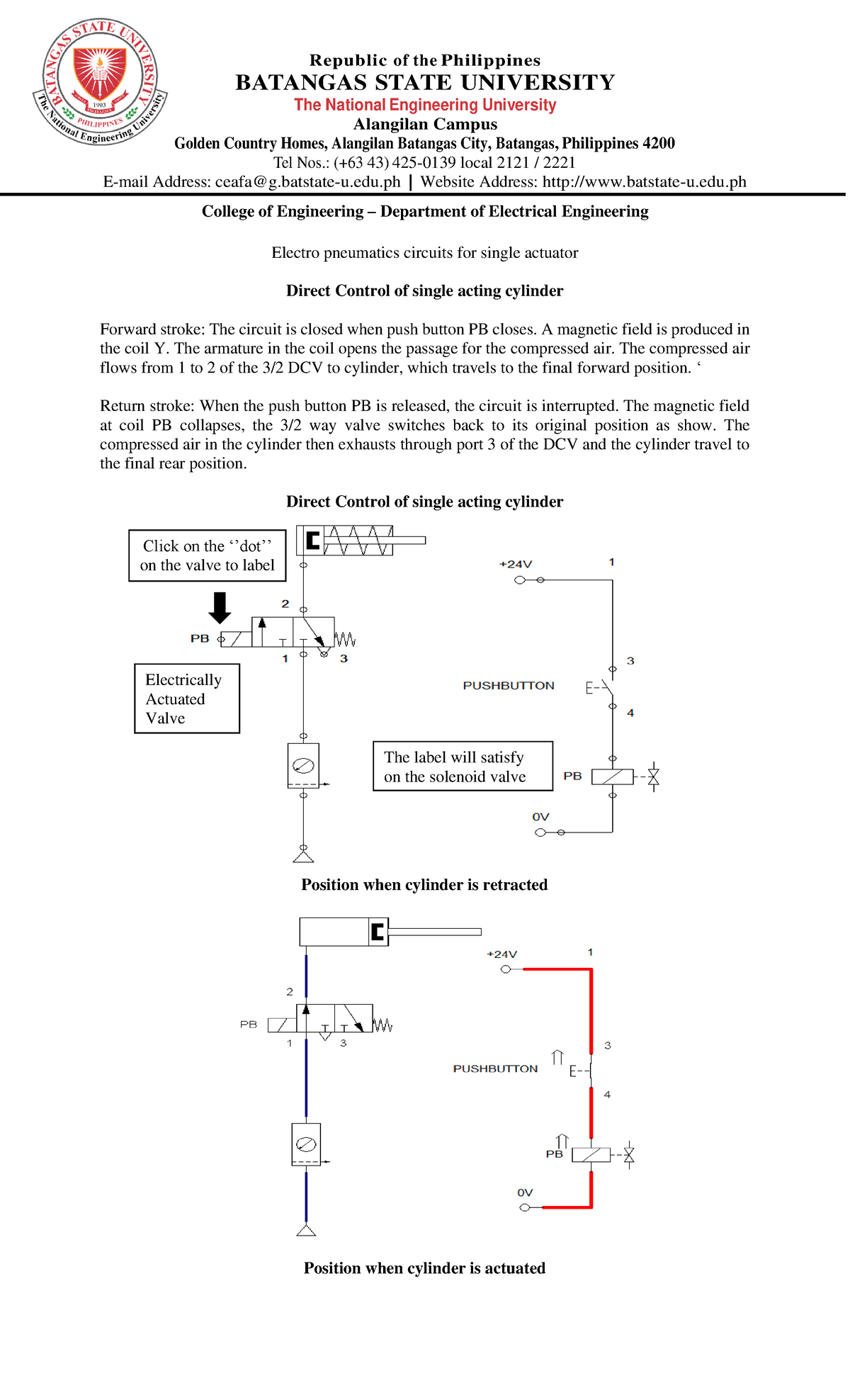 Electropneumatics Circuit Design for EE 101: Control Systems - Studocu