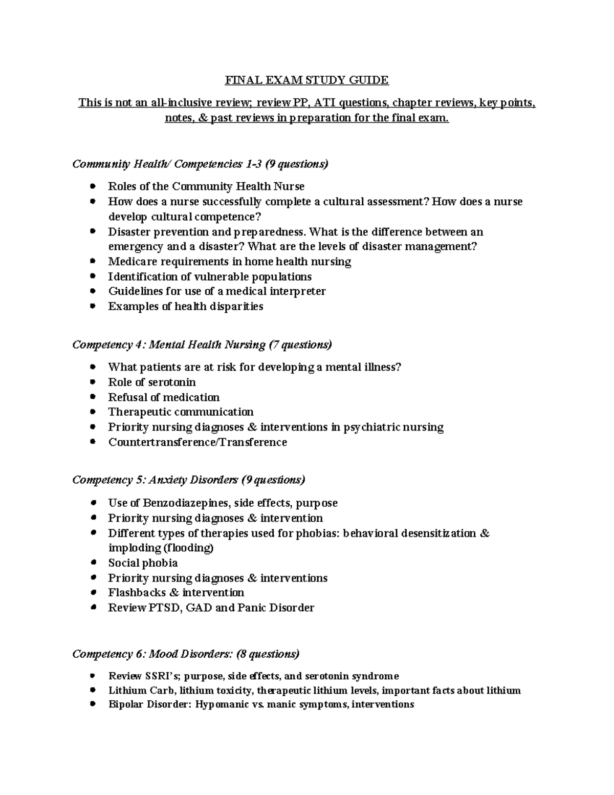 Final EXAM Study Guide - FINAL EXAM STUDY GUIDE This is not an all ...
