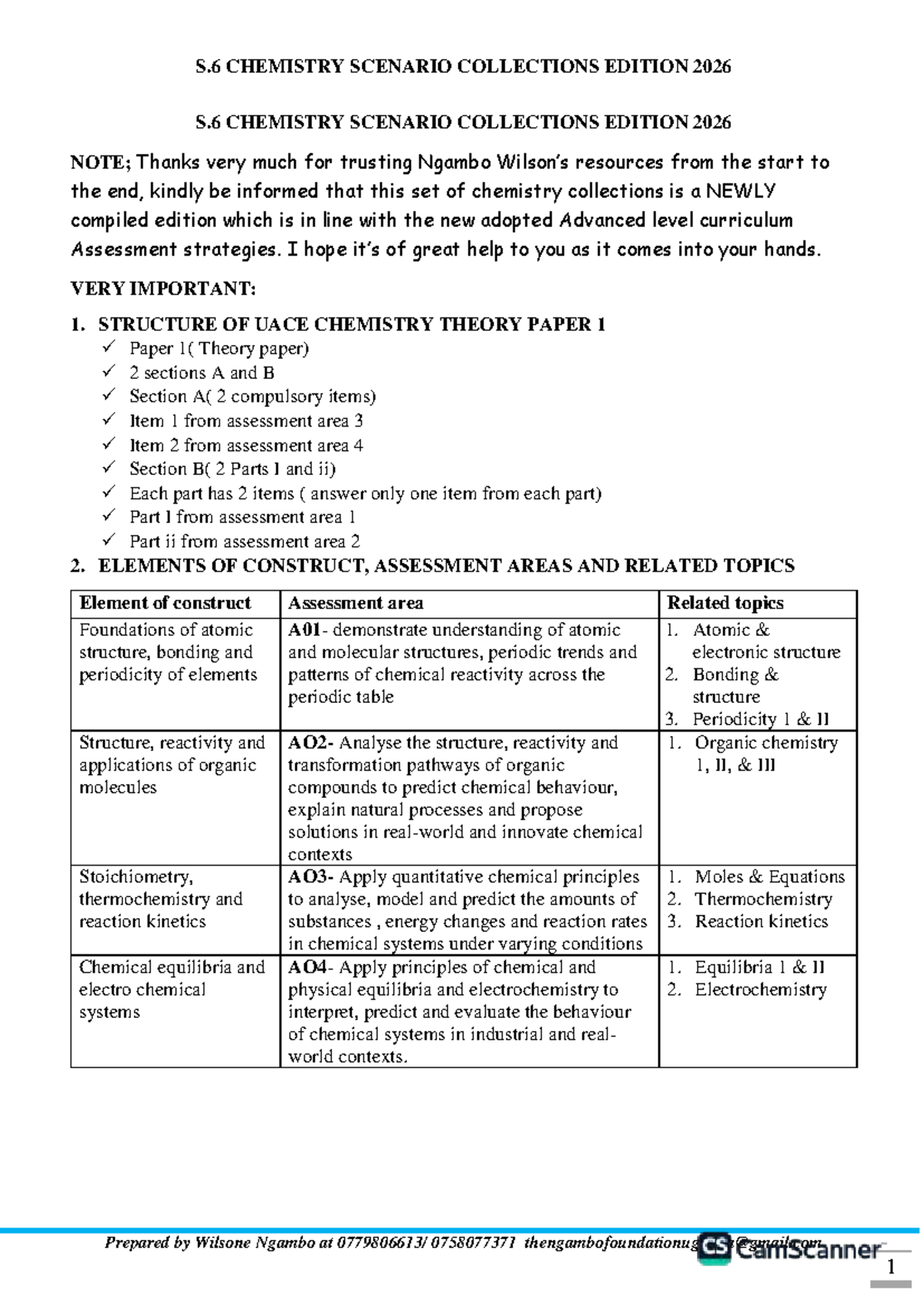 S.6 CHEMISTRY SCENARIO COLLECTIONS 2026: Comprehensive Study Guide ...