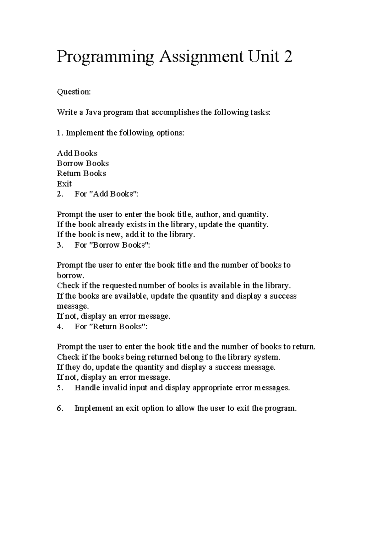 Java Programming Assignment Unit 2: Library Management System - Studocu