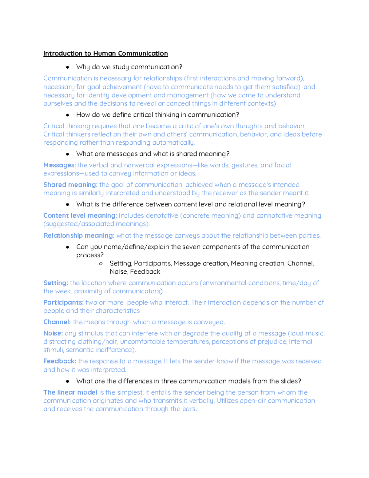 Introduction to Human Communication: Key Concepts and Processes (COMM ...