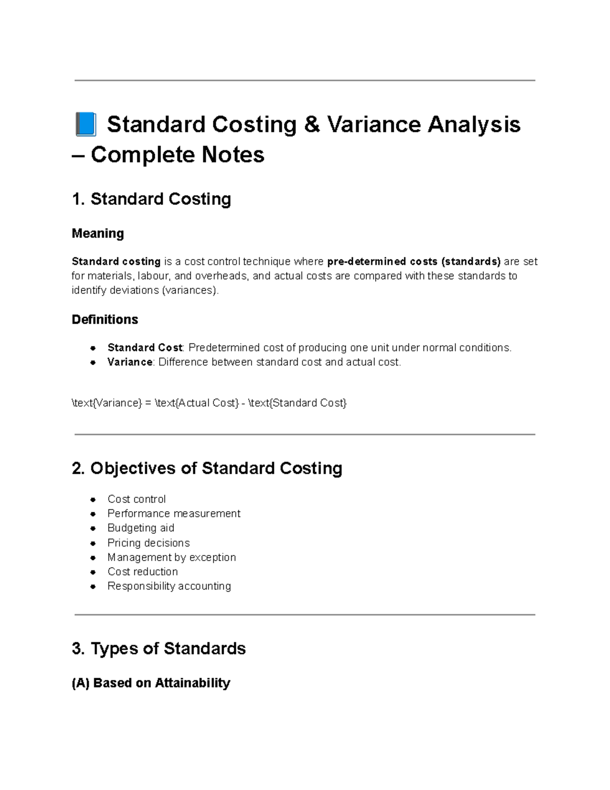 Standard Costing Variance Analysis Notes for ACC 101 - Studocu
