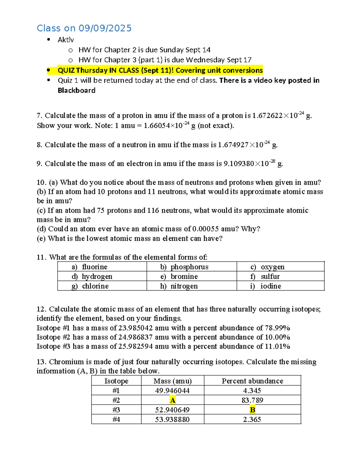 Chem 101 Chapter 2 3 Hw Quiz Details And Isotope Calculations
