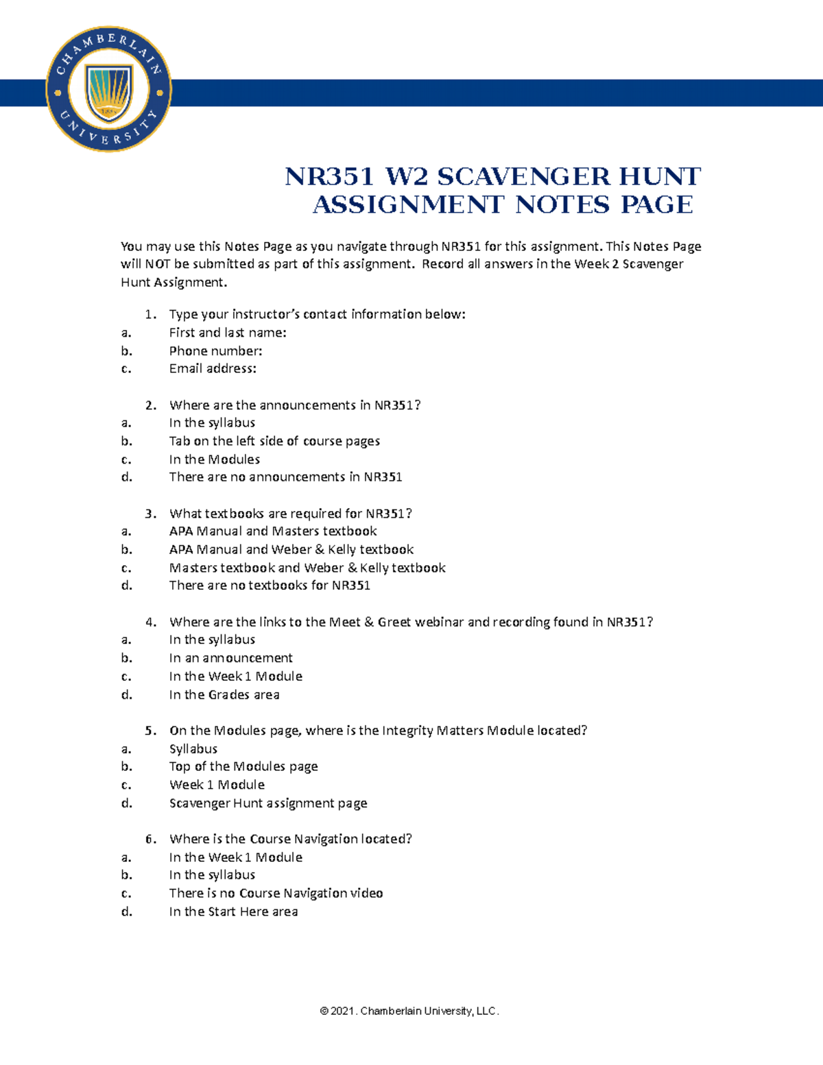 NR351 W2 Scavenger Hunt Assignment Notes - Guide & Tips - Studocu