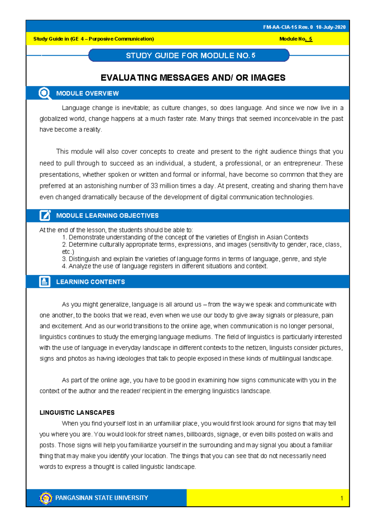 Study Guide for Module 5: Evaluating Messages in GE 4 - Studocu
