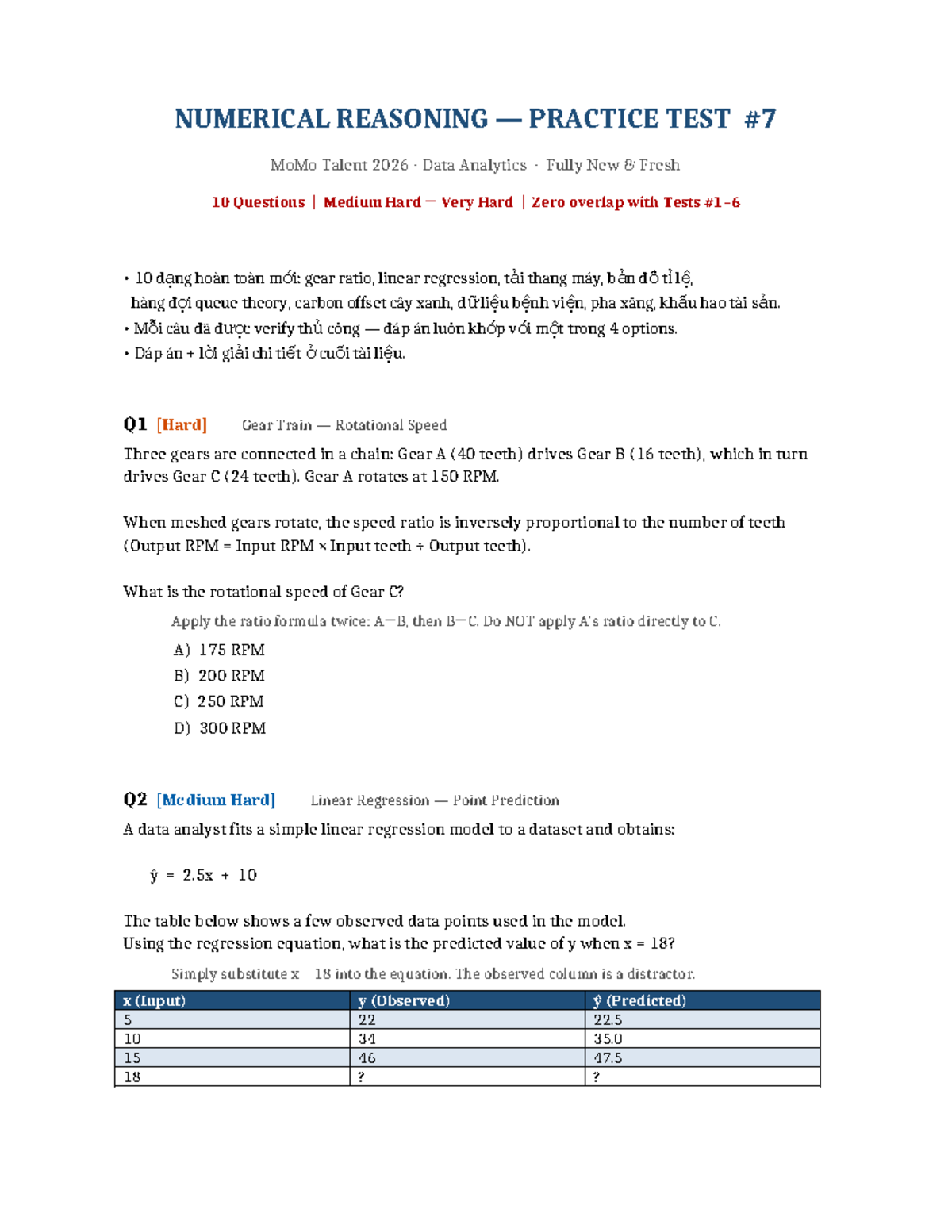 Numerical Reasoning Practice Test (MoMo Talent 2026) - 10 Unique ...