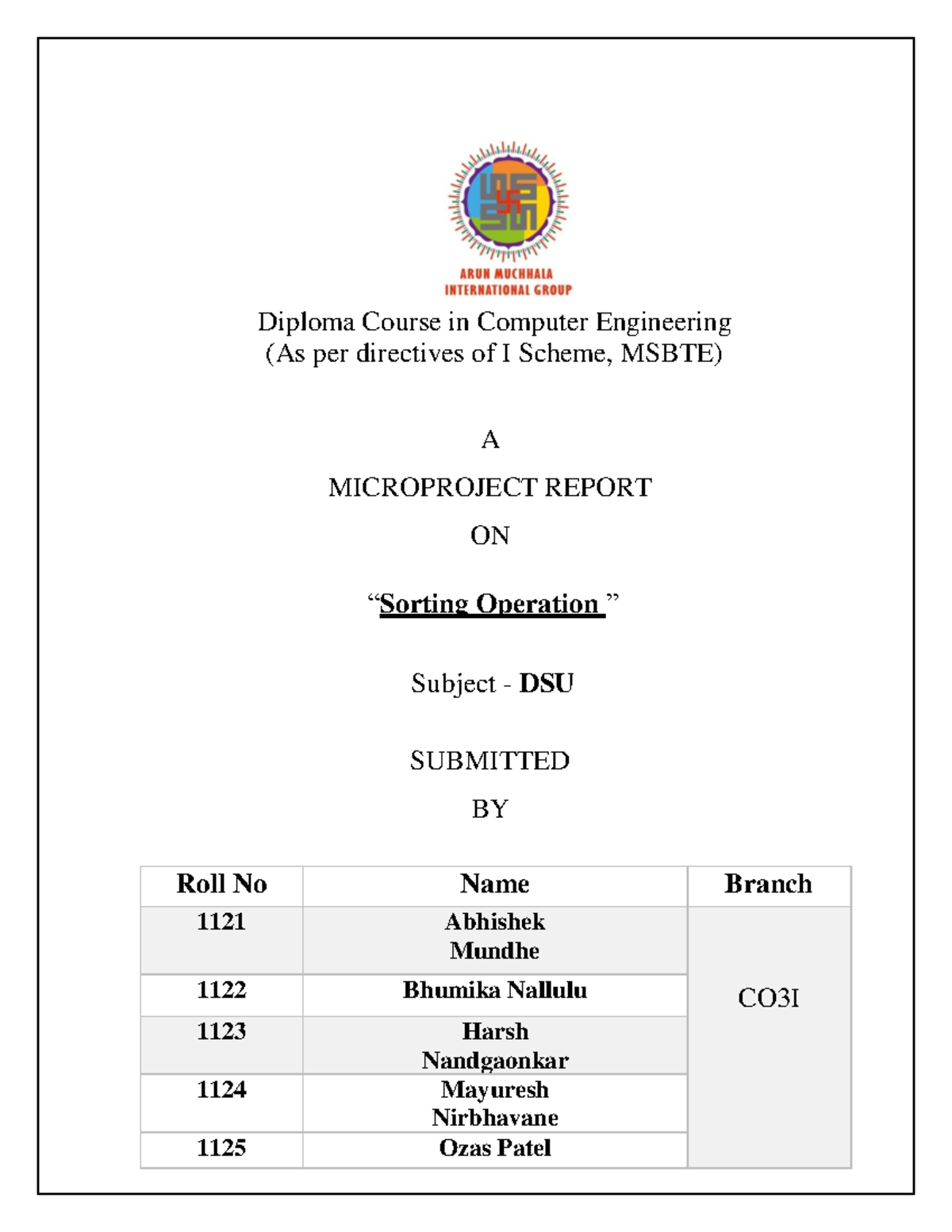 Microproject Report on Sorting Algorithms - DSU Course Code - Studocu