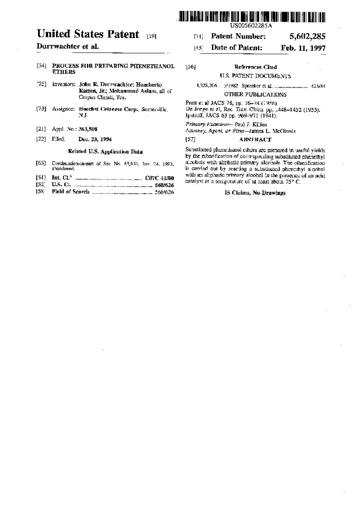 B - Sintesis - US005602285A United States Patent Patent Number ...