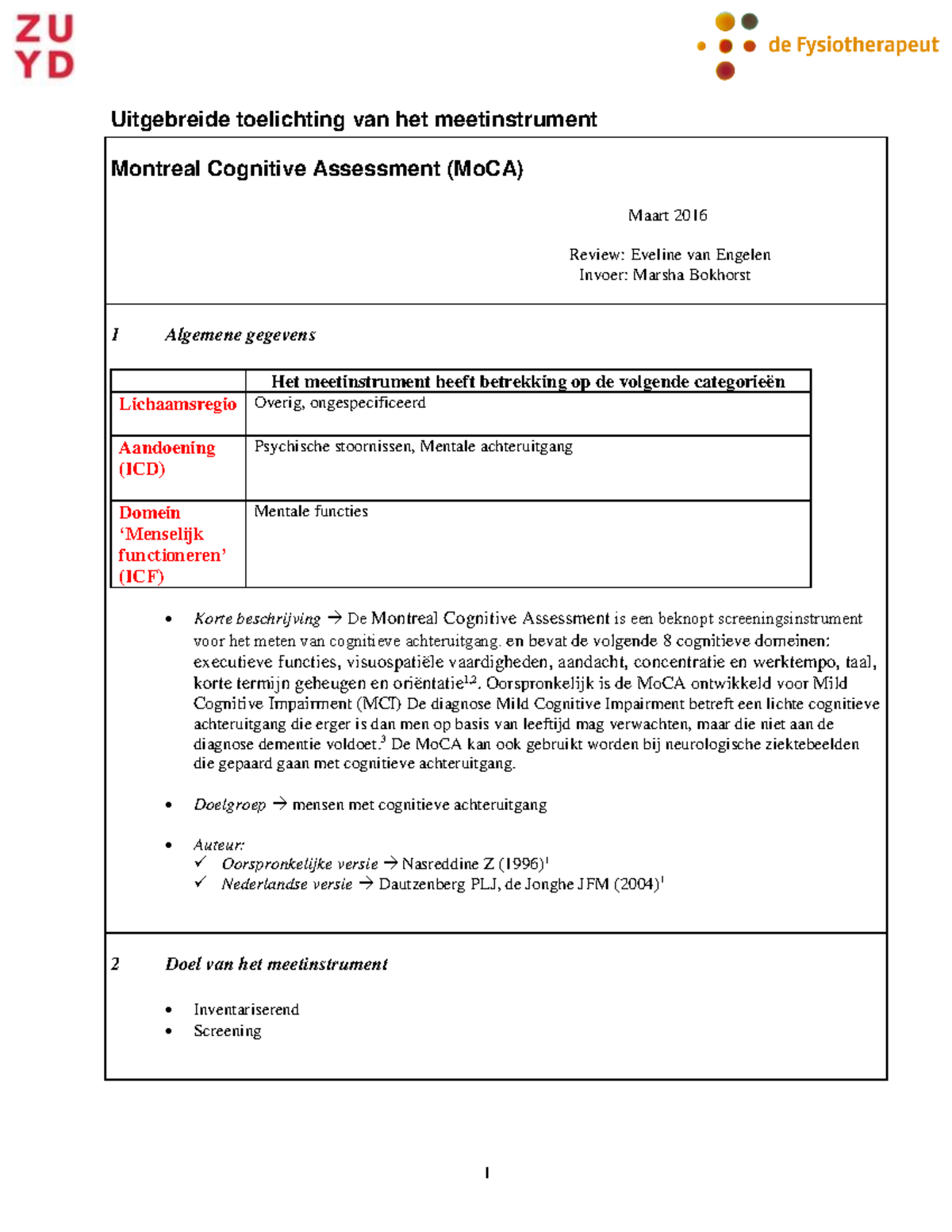 MoCA - Montreal Cognitive Assessment Overview and Guidelines - Studeersnel