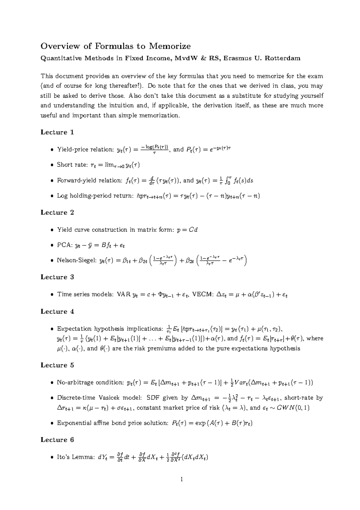 QMi FI: Key Formulas to Memorize for Exams and Derivations - Studeersnel