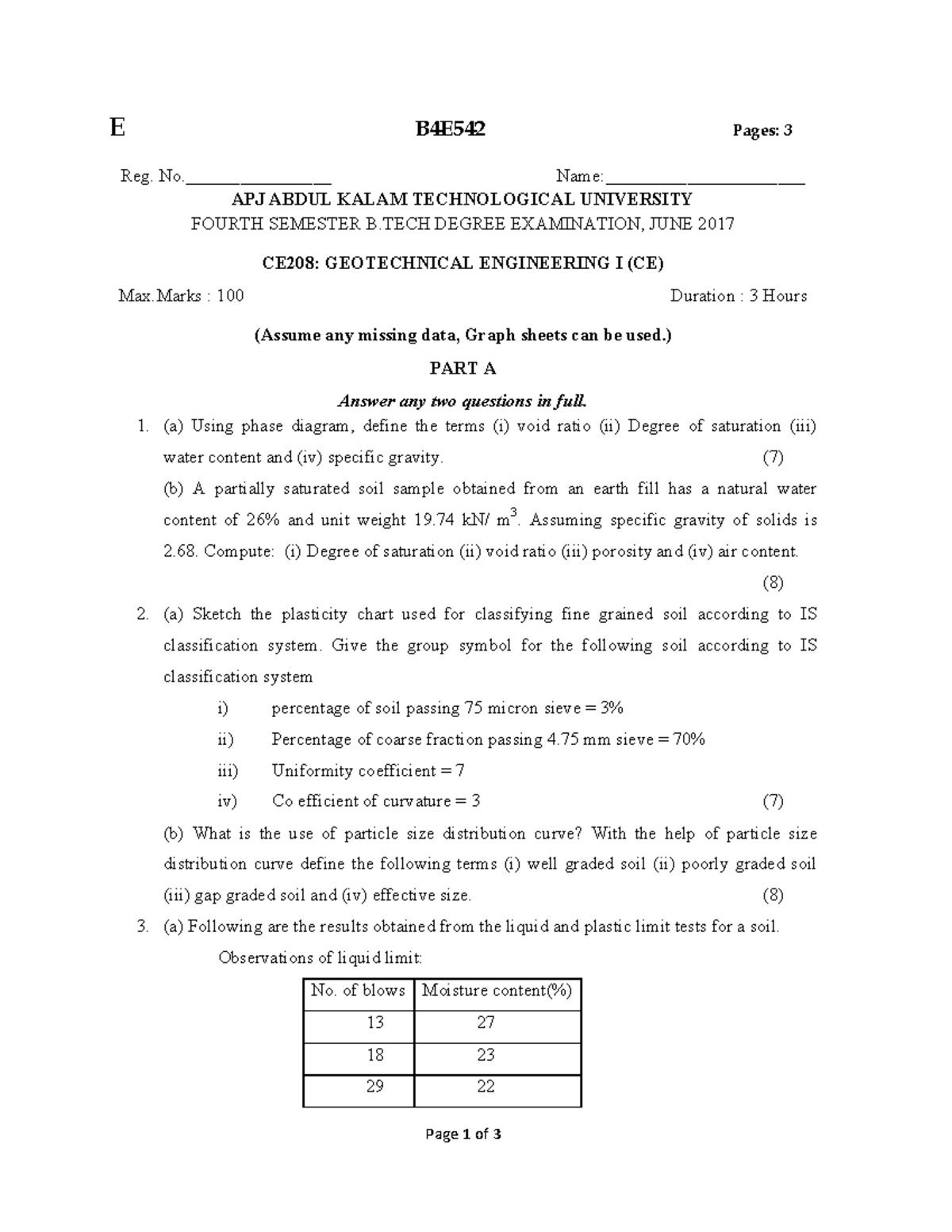 CE208: Geotechnical Engineering I - Exam Questions & Solutions - Studocu