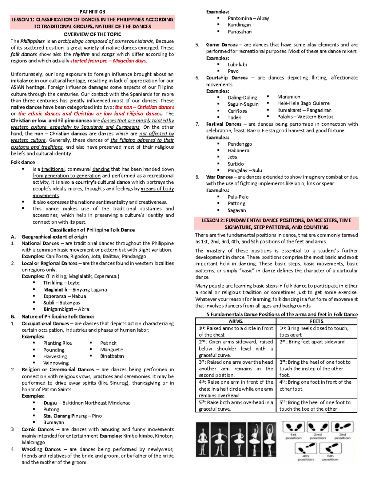 PATHFIT 03 - Lesson Notes on Philippine Folk Dance Classifications ...