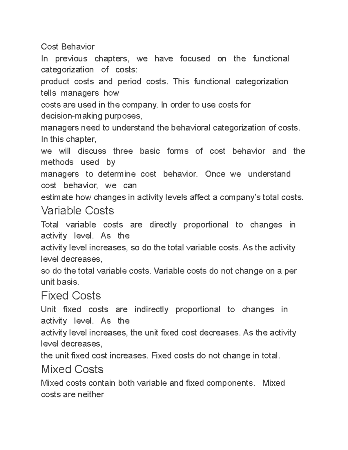 ACCT 2102 Lecture Notes on Cost Behavior and CVP Analysis - Studocu