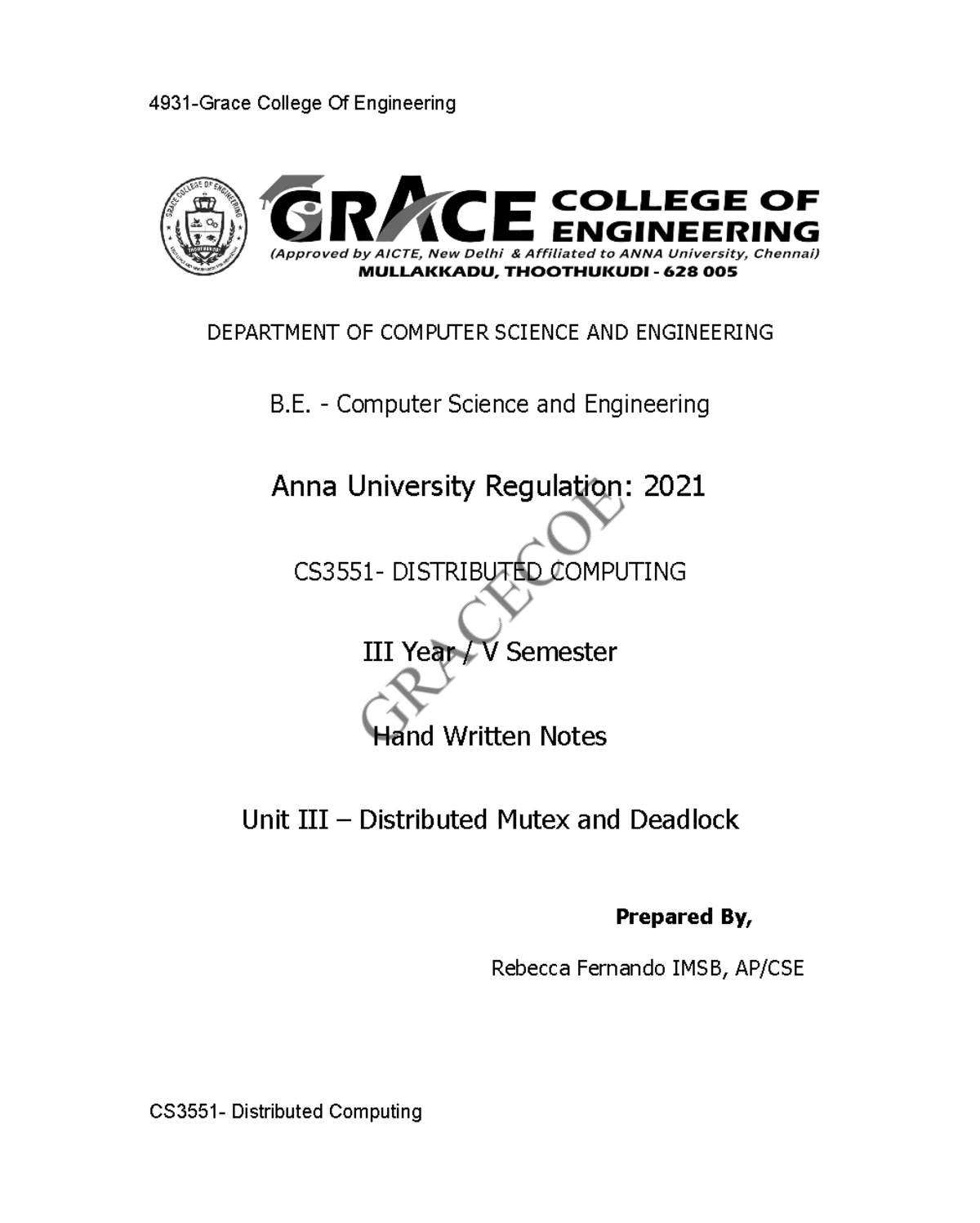 DC UNIT 2 Notes - Distributed computing - DEPARTMENT OF COMPUTER ...