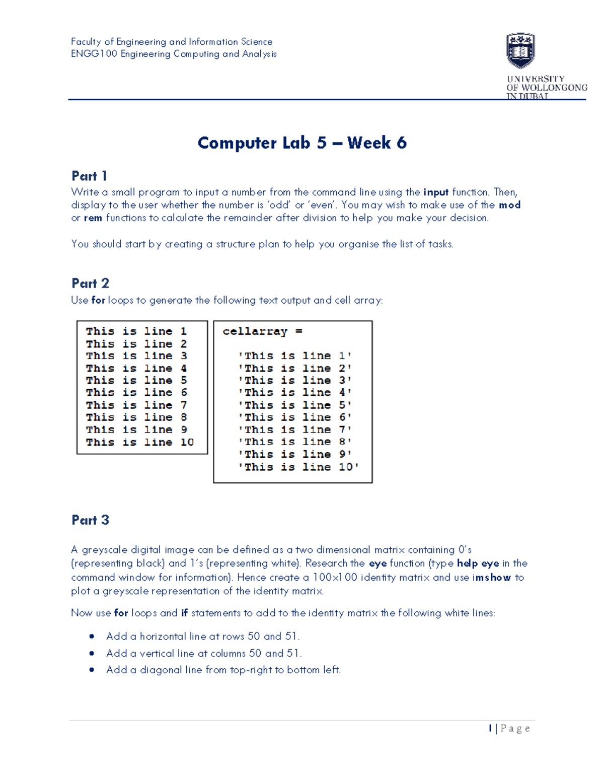 ENGG100 - Week 6 Lab 5: Engineering Computing & Analysis Notes - Studocu